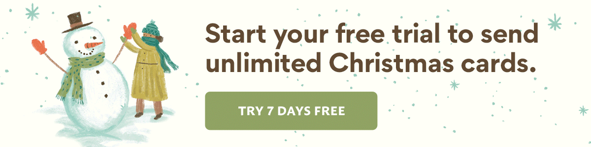 Snowing holiday spirit try sending cards banner