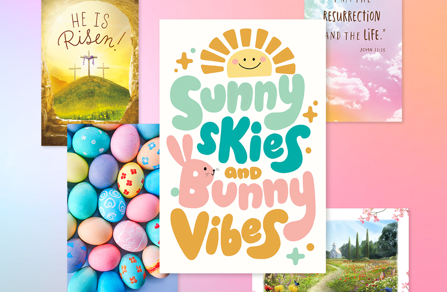 Assortment of Easter ecards on gradient background for spring