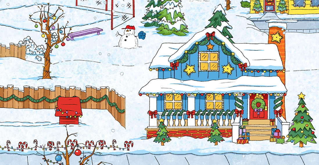 Entire Main Scene of Peanuts Advent Calendar