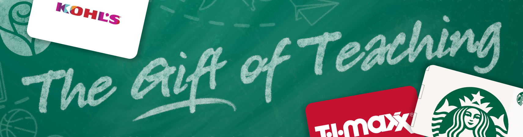 The Gift of Teaching in chalk with gift cards to Kohl's, TJ Maxx, and Starbucks