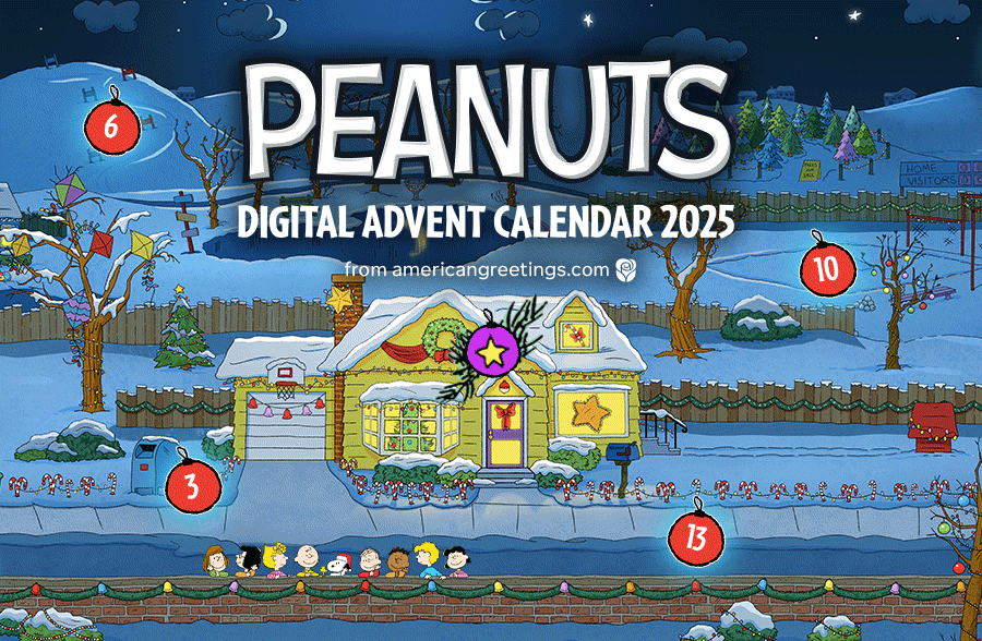 Peanuts Digital Advent Calendar Main Scene and Daily Ornaments