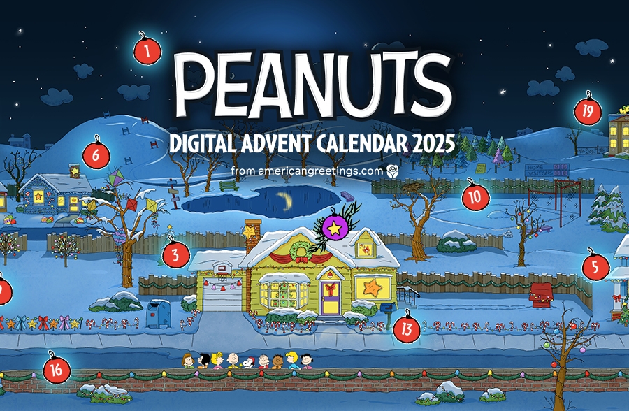 Peanuts Digital Advent Calendar Main Scene and Daily Ornaments