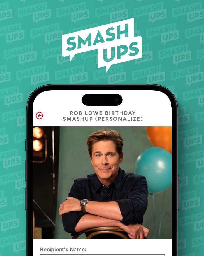 Image of the American Greetings Ecards App in a mobile device featuring a celebrity SmashUp.