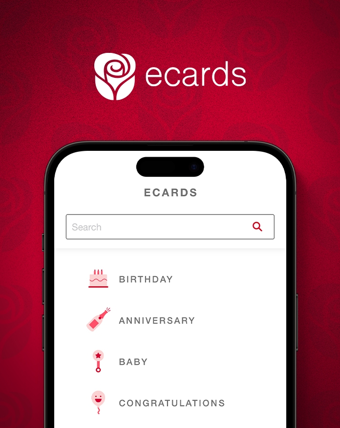 Image of the occasions menu screen on the American Greetings Ecards App in a mobile device.