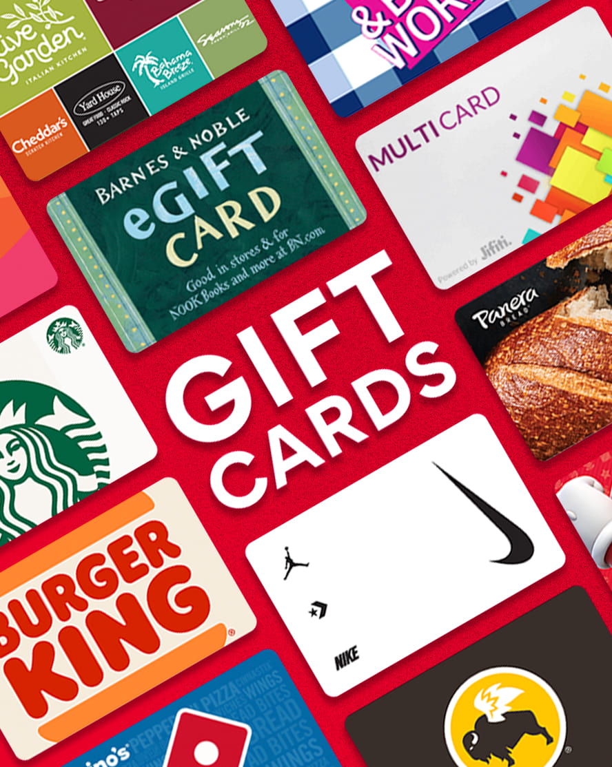 A selection of gift cards from major retailers
