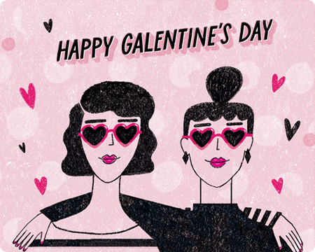 Galentine's Day postcard with two girls