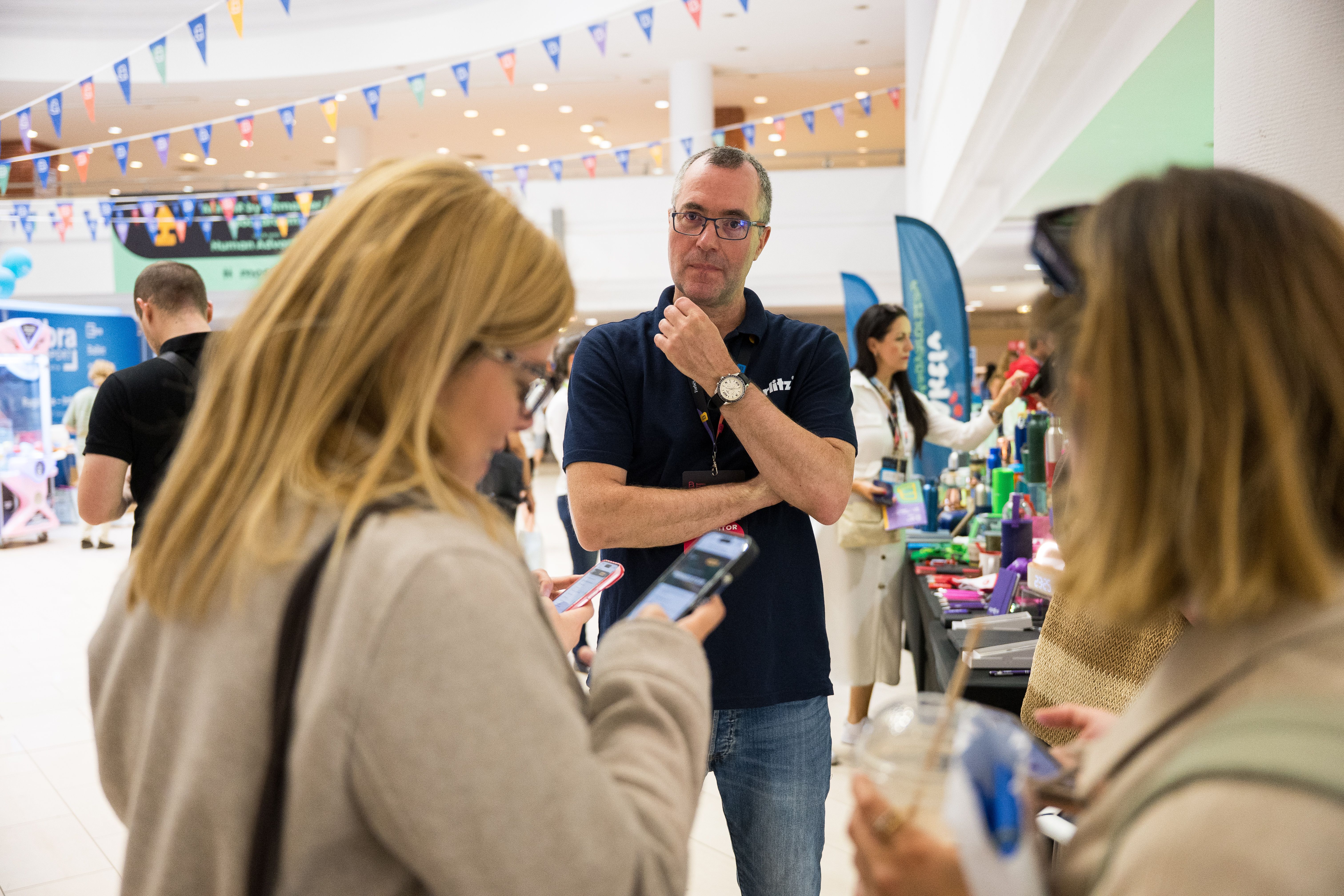 A professional attending a Berlitz business English networking event at a Business Fest.