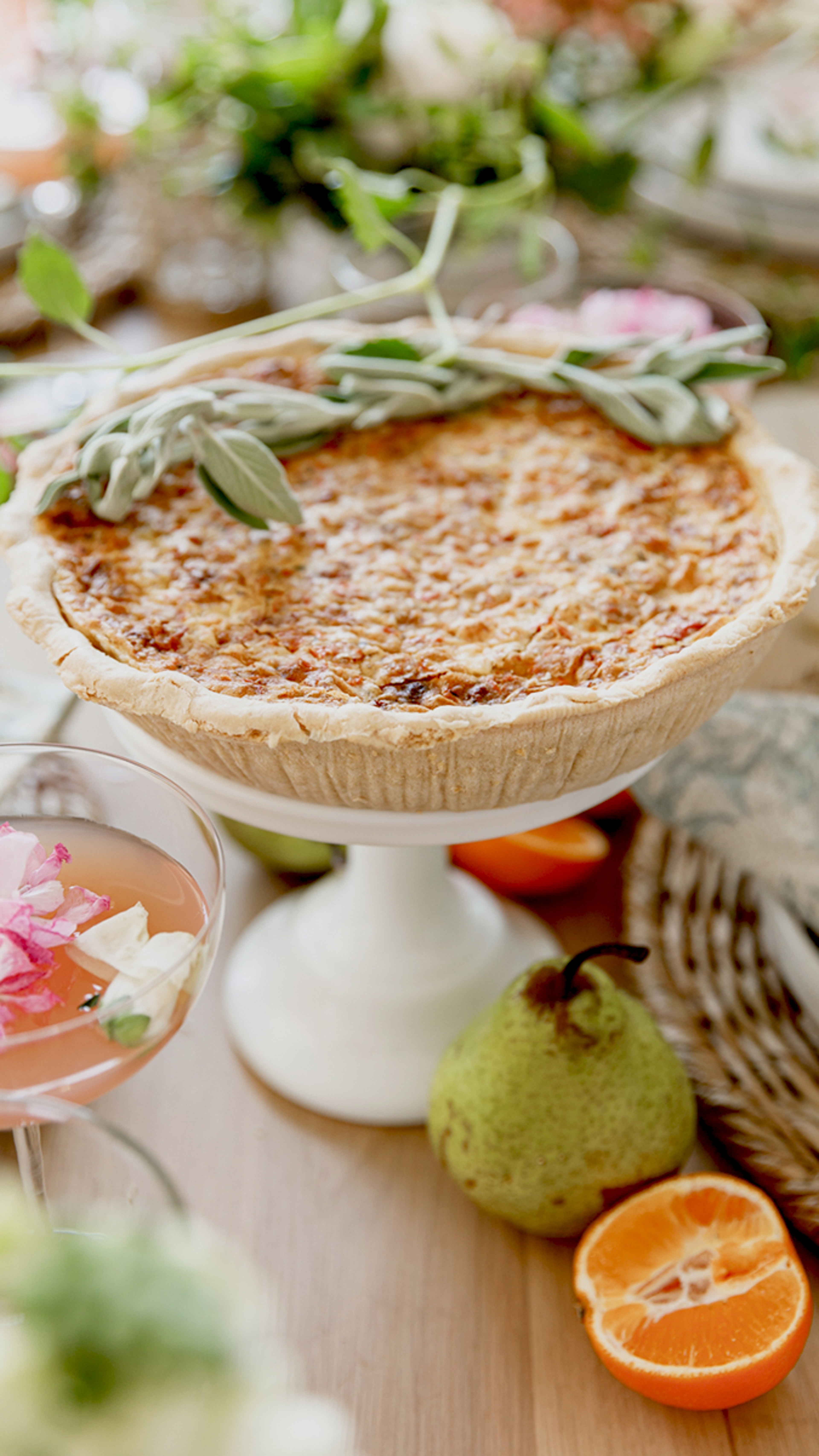 how to host a bay shower quiche on a pedestal