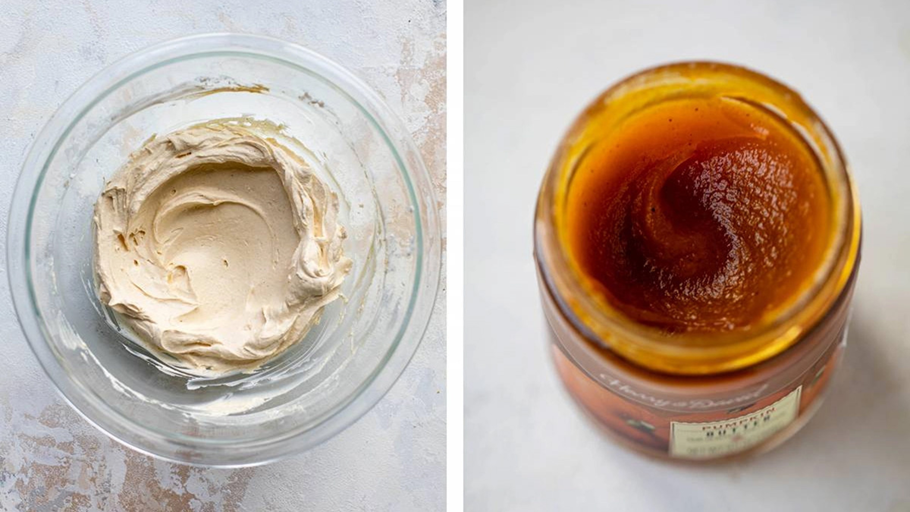 Whipped cream and pumpkin butter for pumpkin spice latte recipe.