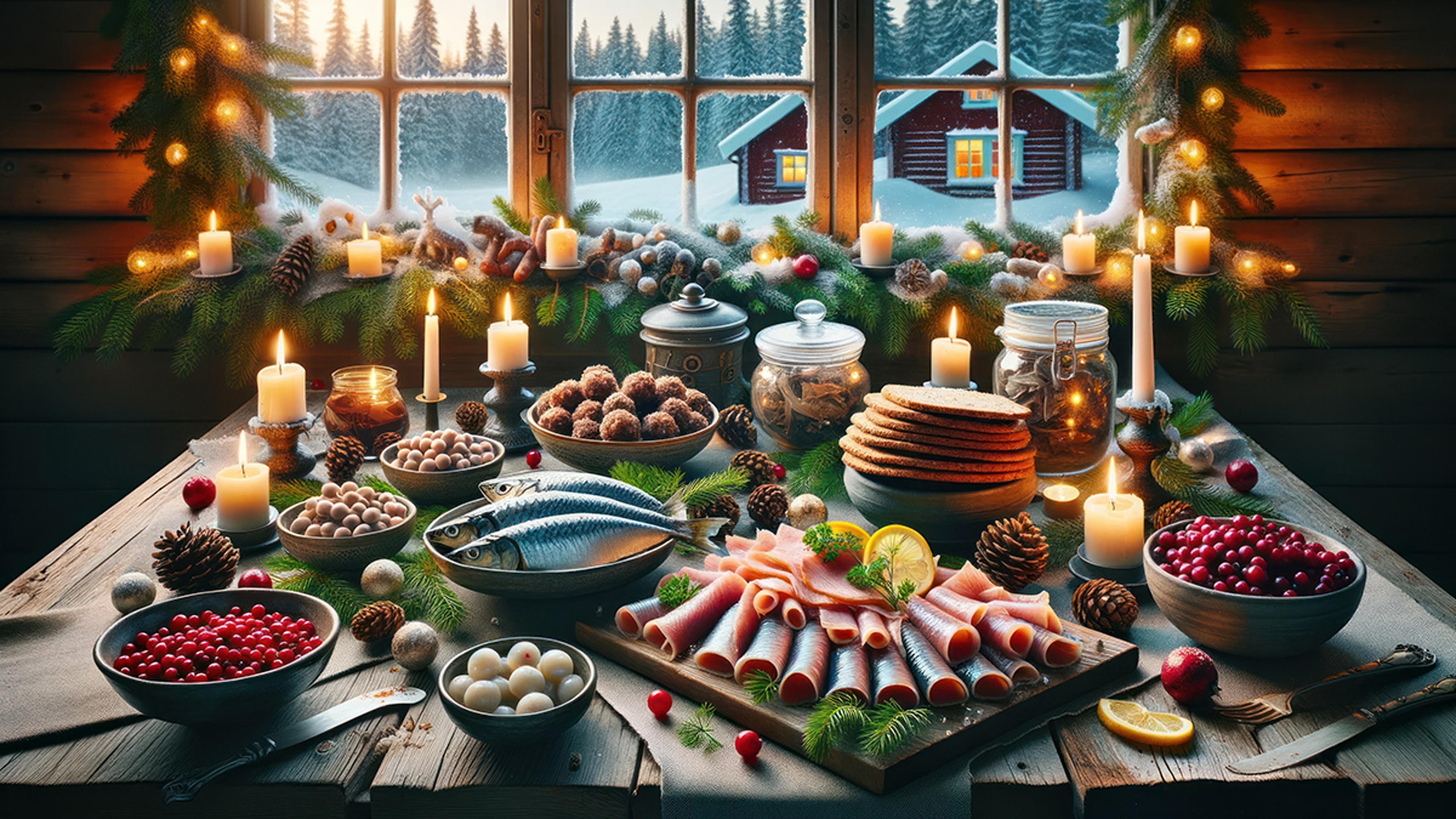 Article Cards Featured Image Swedish julbord, a traditional Christmas smorgasbord, showcasing