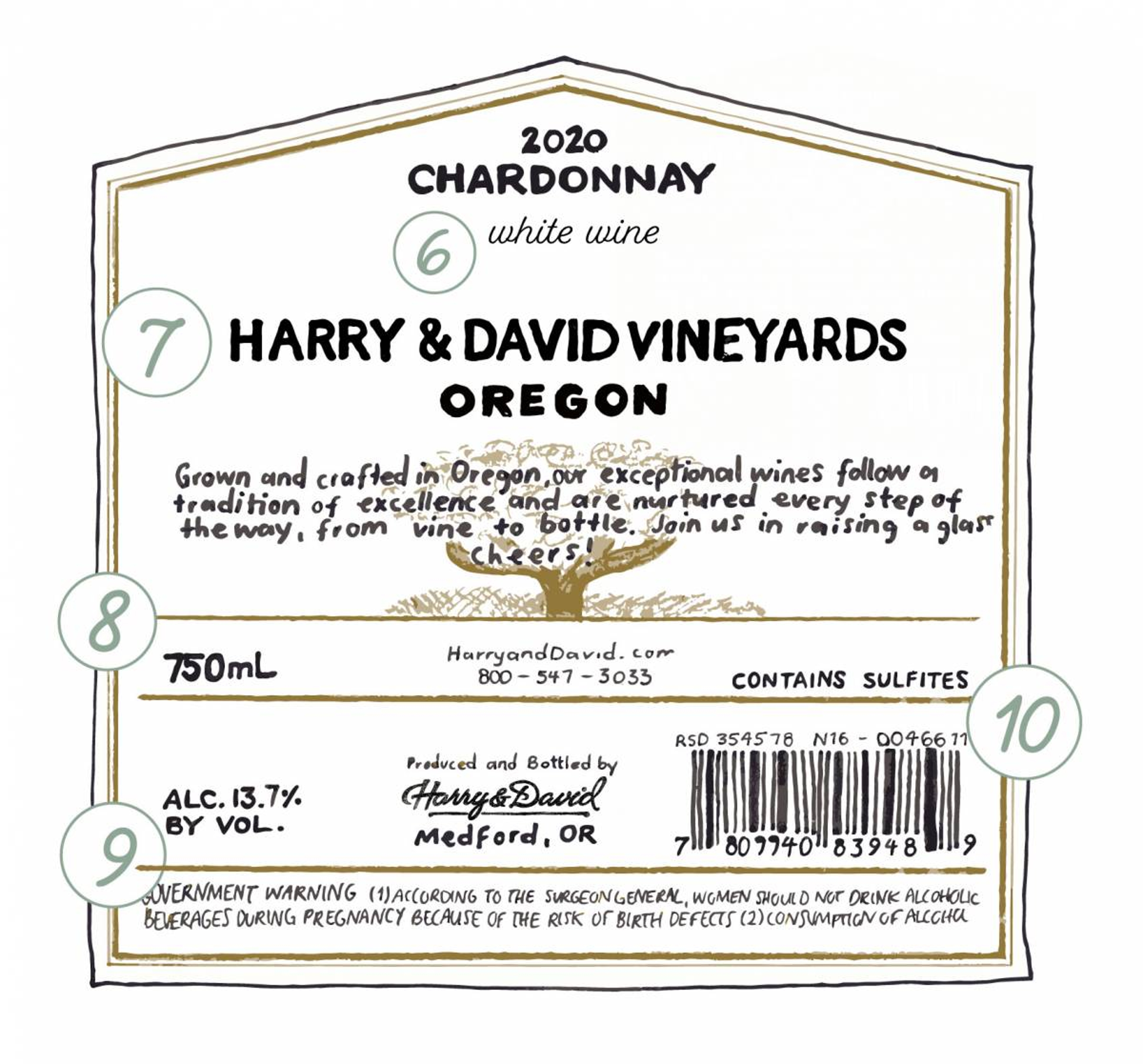Illustration of the back of a Harry & David Wine Bottle