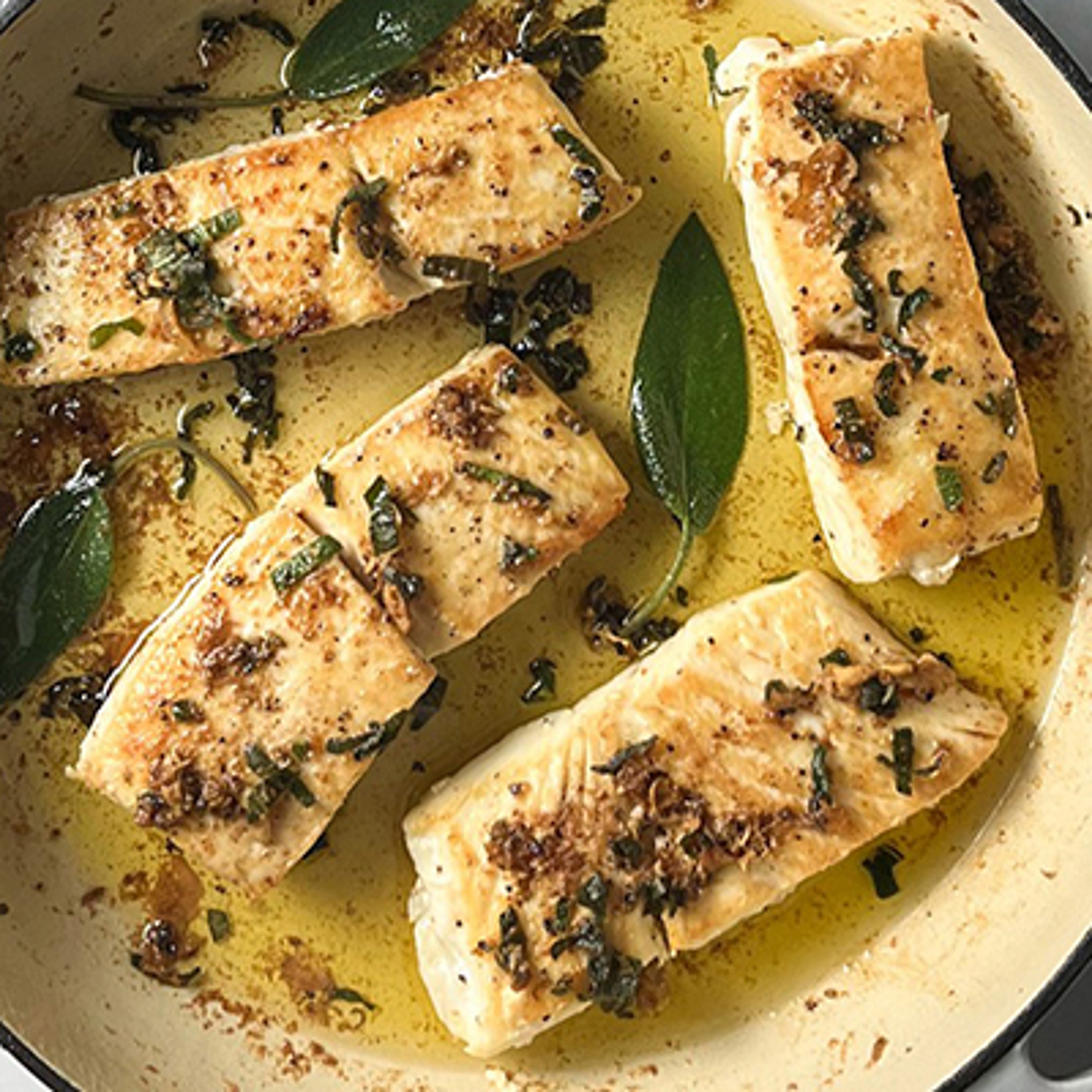 Brown butter halibut with sage.