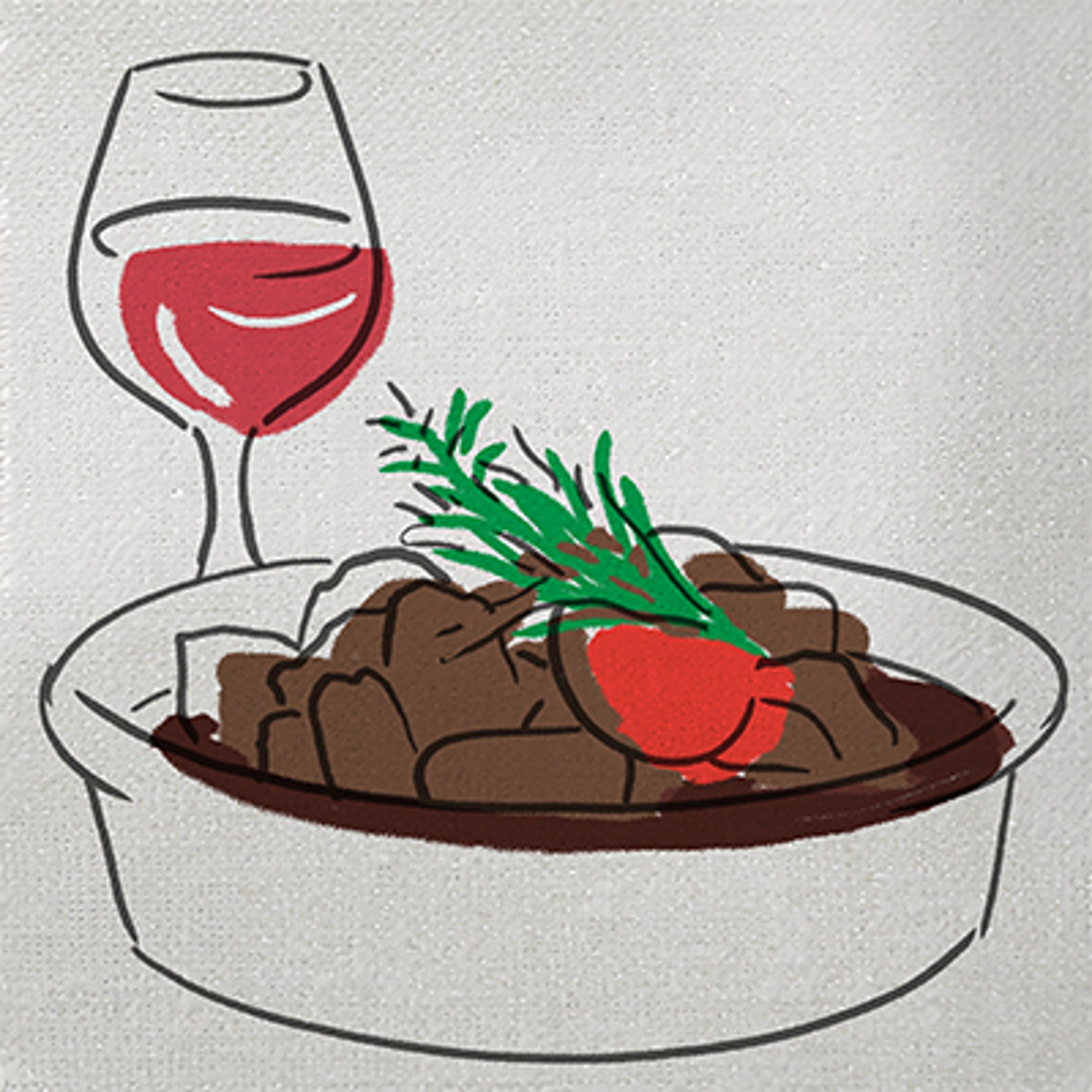 Eat like the French with a glass of wine next to a dish of French food.