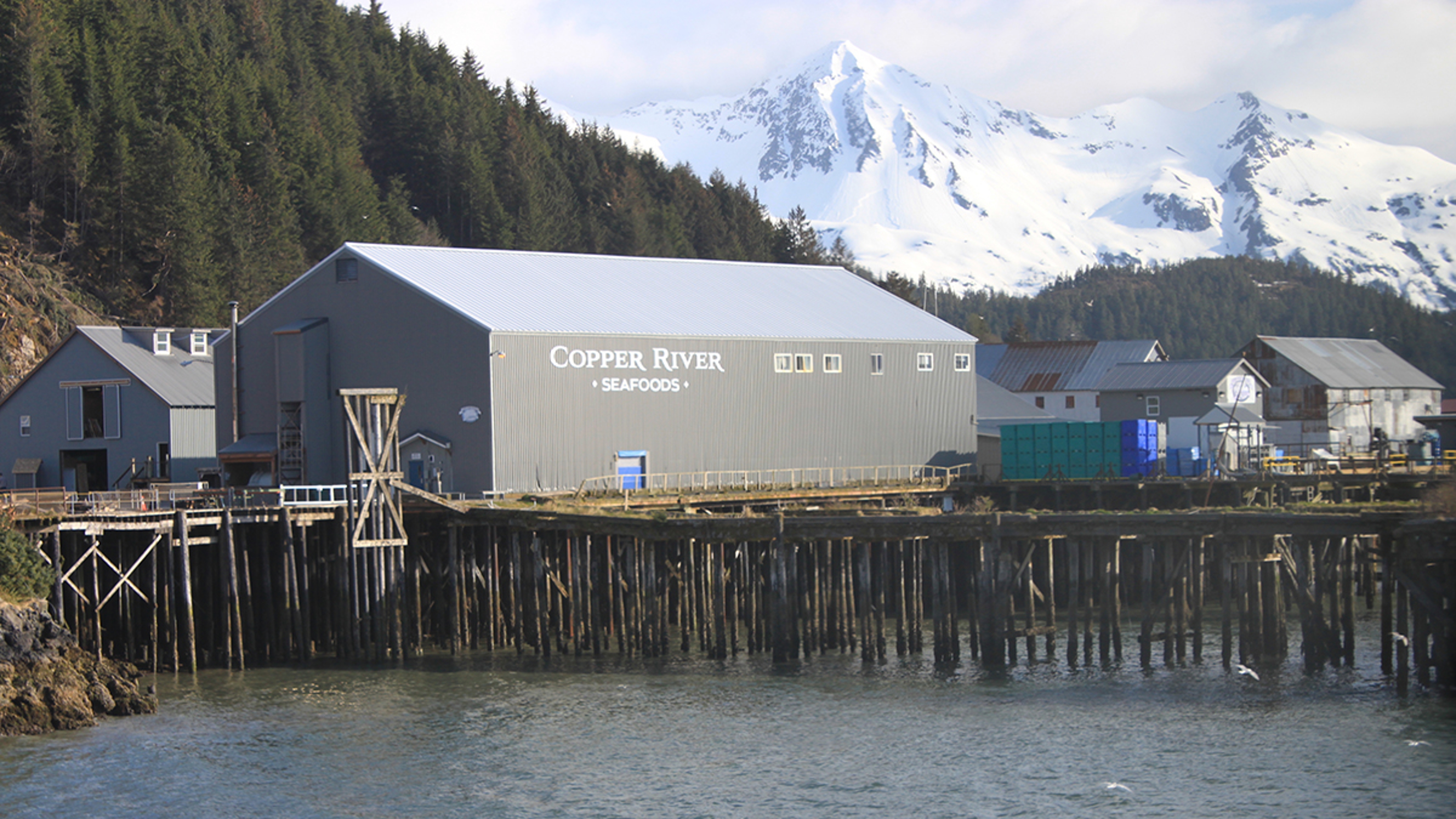 Copper River Seafoods building on a dock.