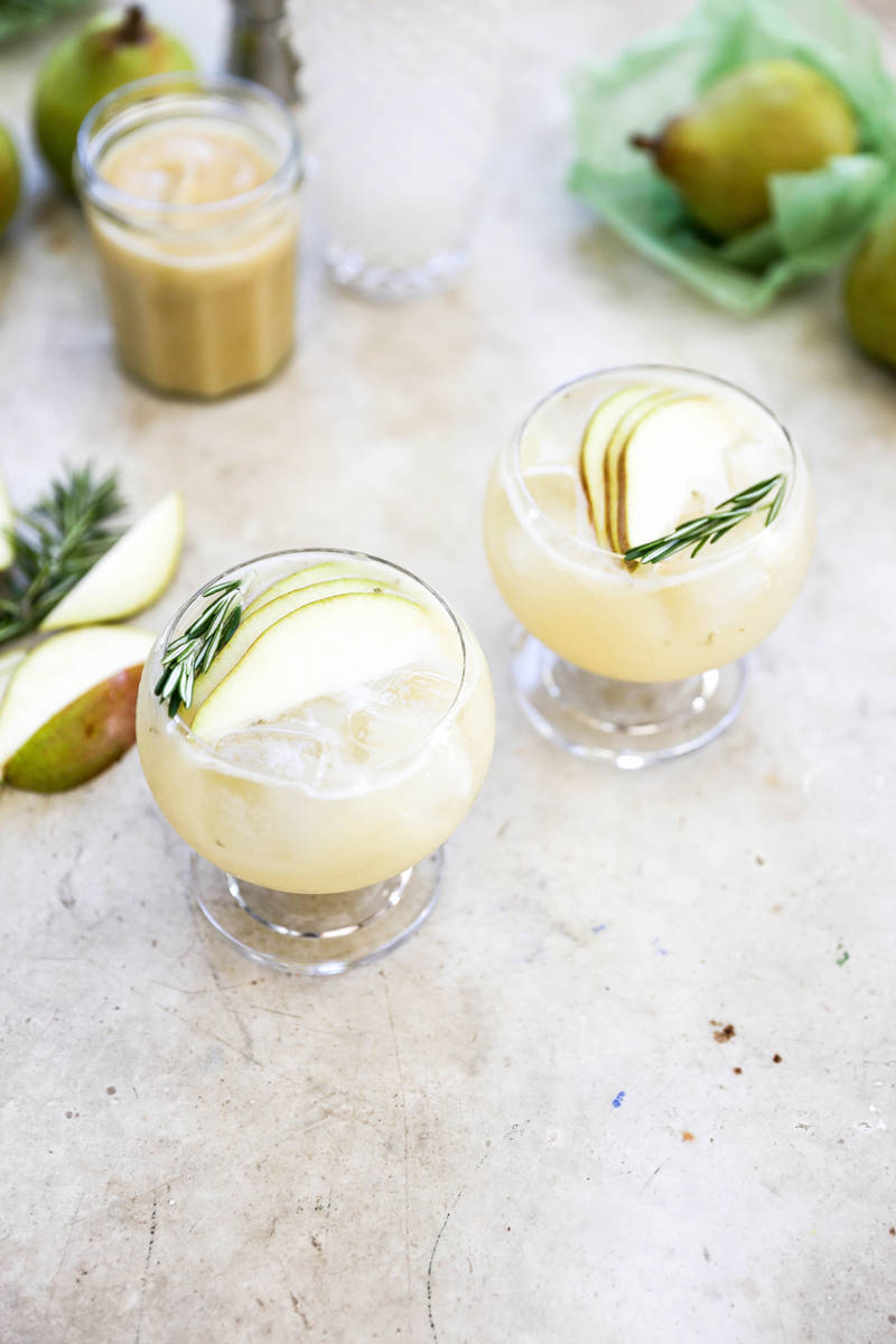 Pear Gin Fizz with Elderflower and Rosemary
