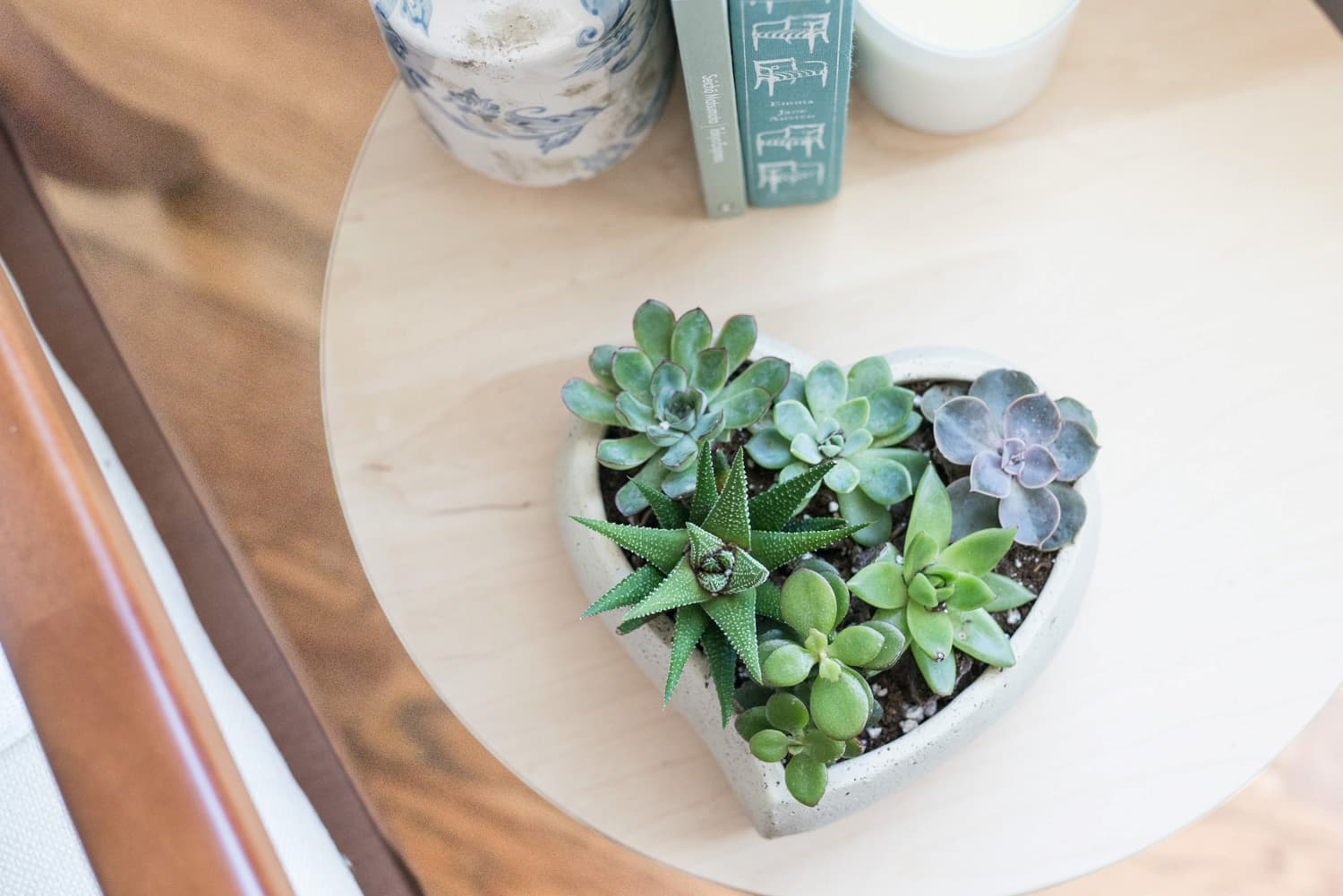 succulent heart garden on small table