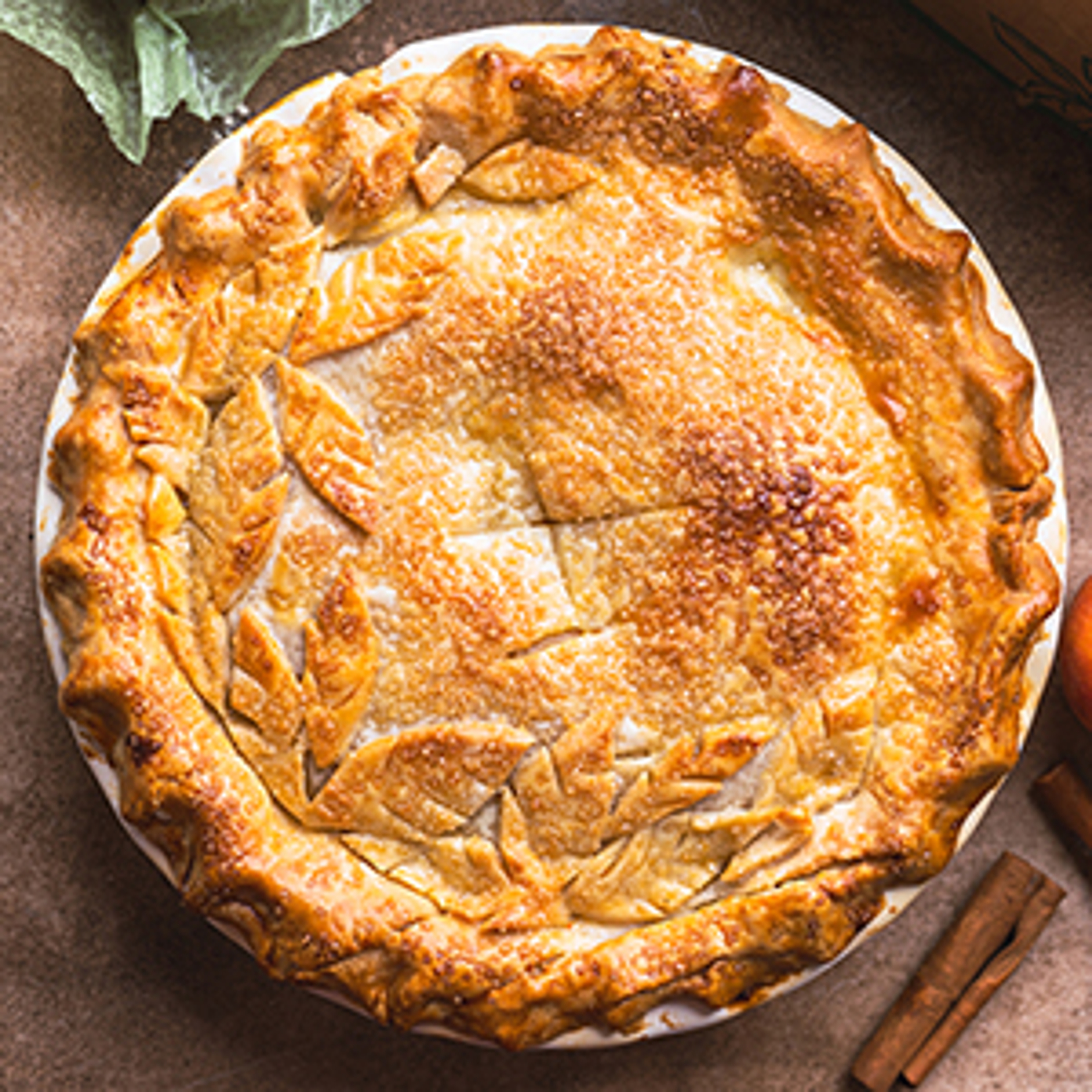 Ariel shot of a peach pie.