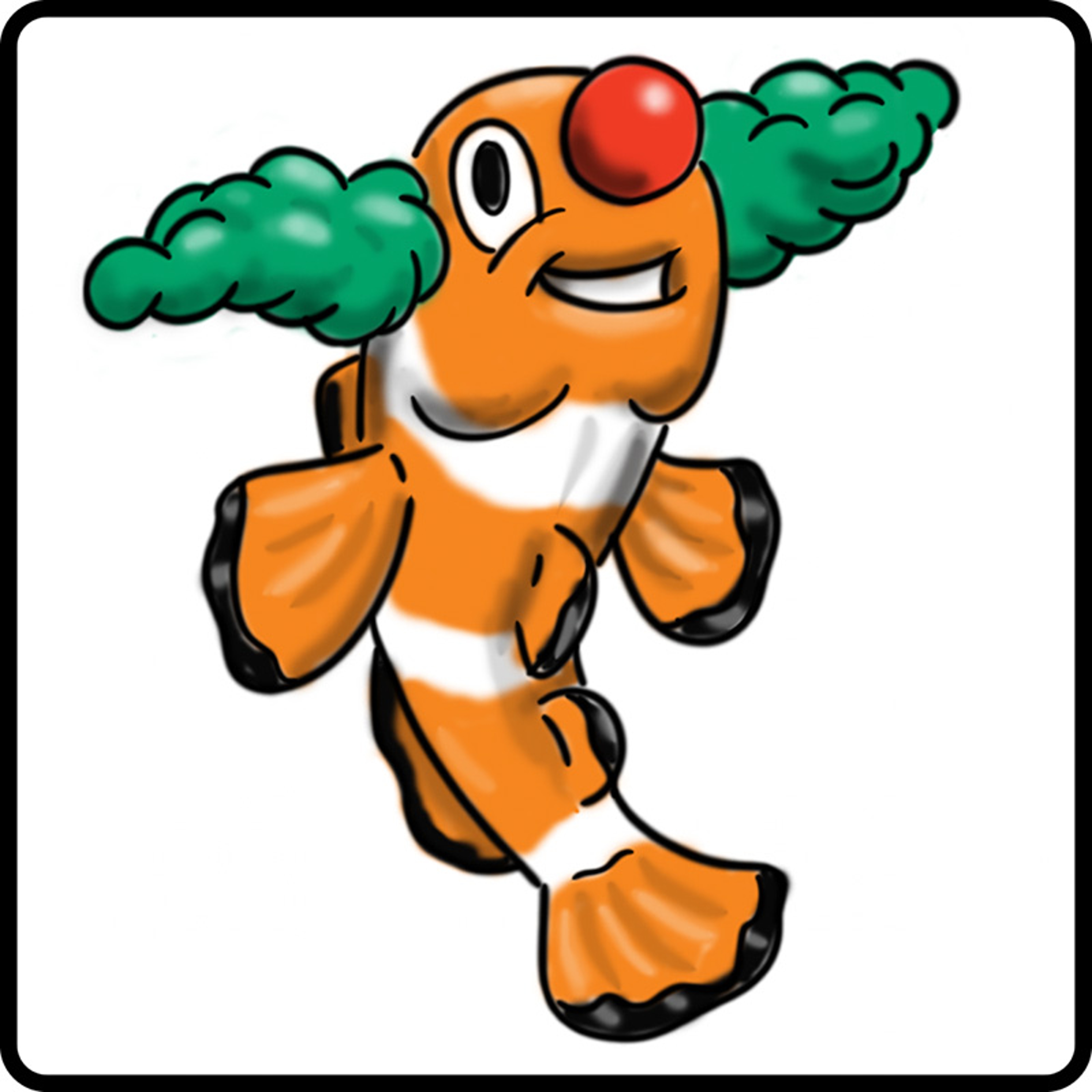 Drawing of a clown fish wearing clown makeup.