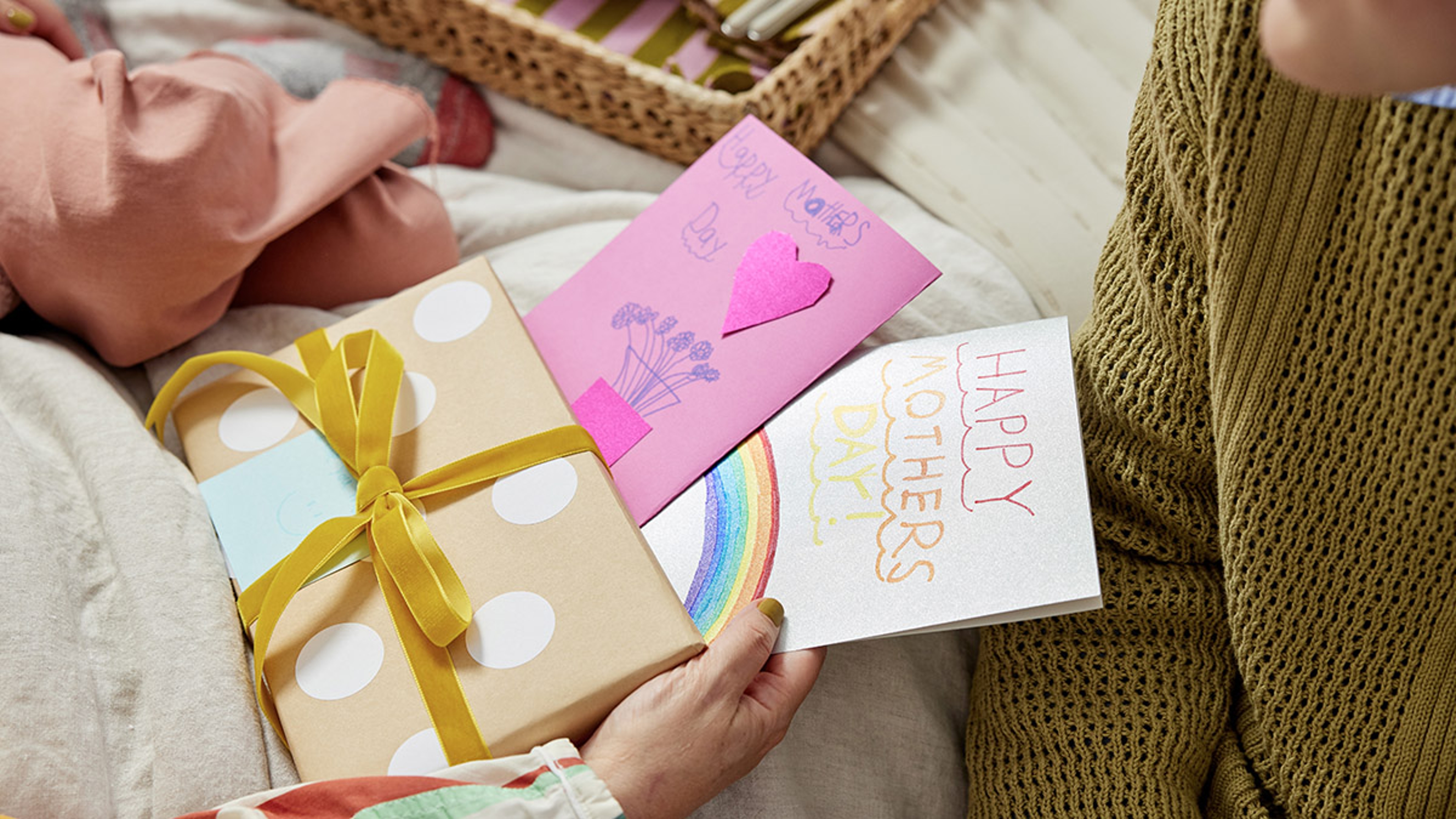 Mother's Day traditions of giving mom a present with hand made cards