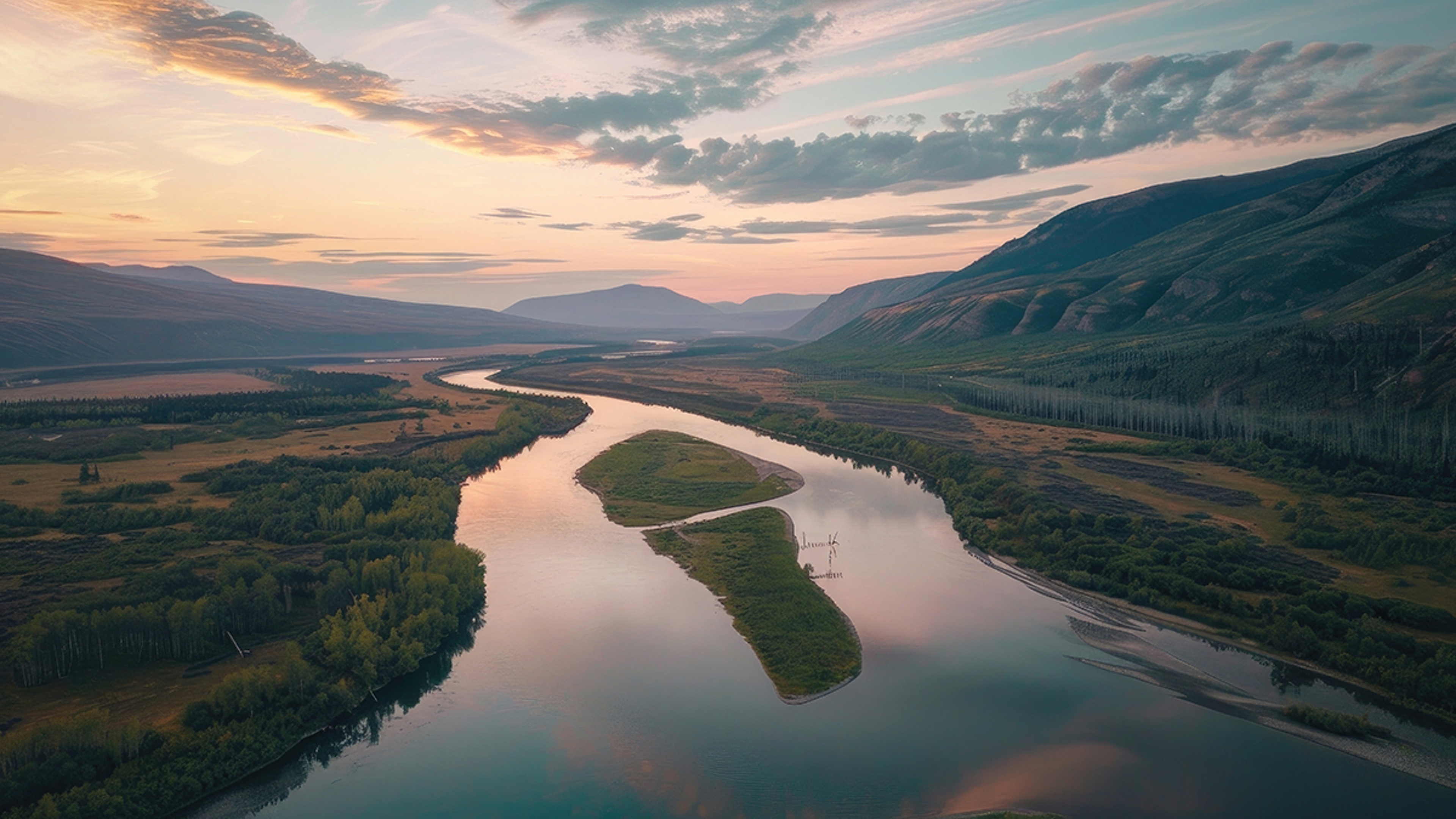 Guide to Bristol Bay with an aerial shot of the snake river passing Dillingham, Alaska.