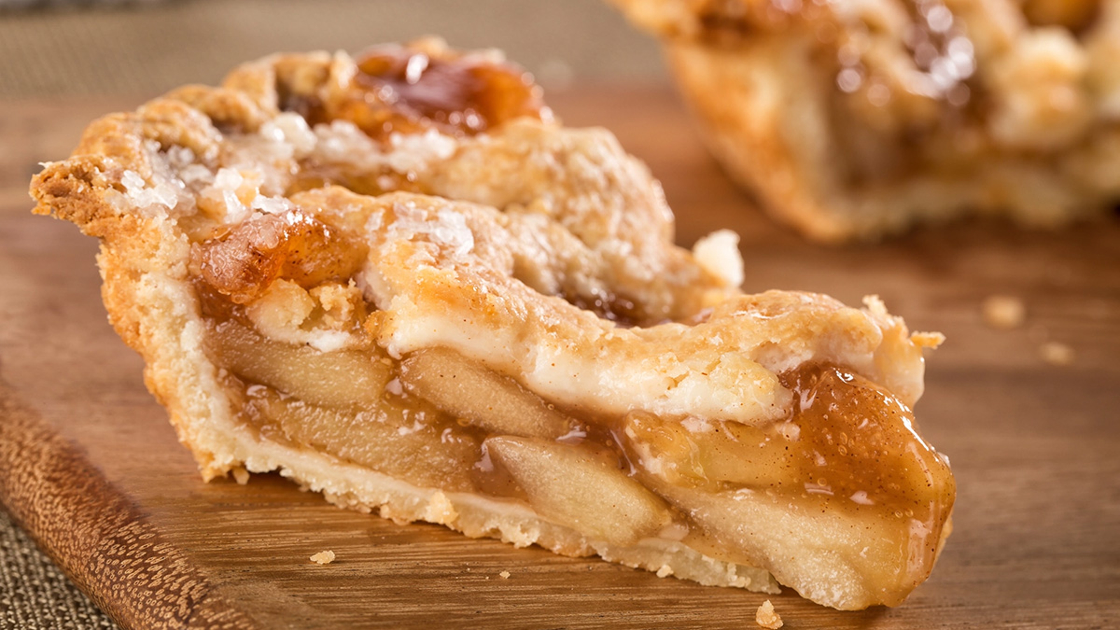 Closeup of a slice of apple pie.