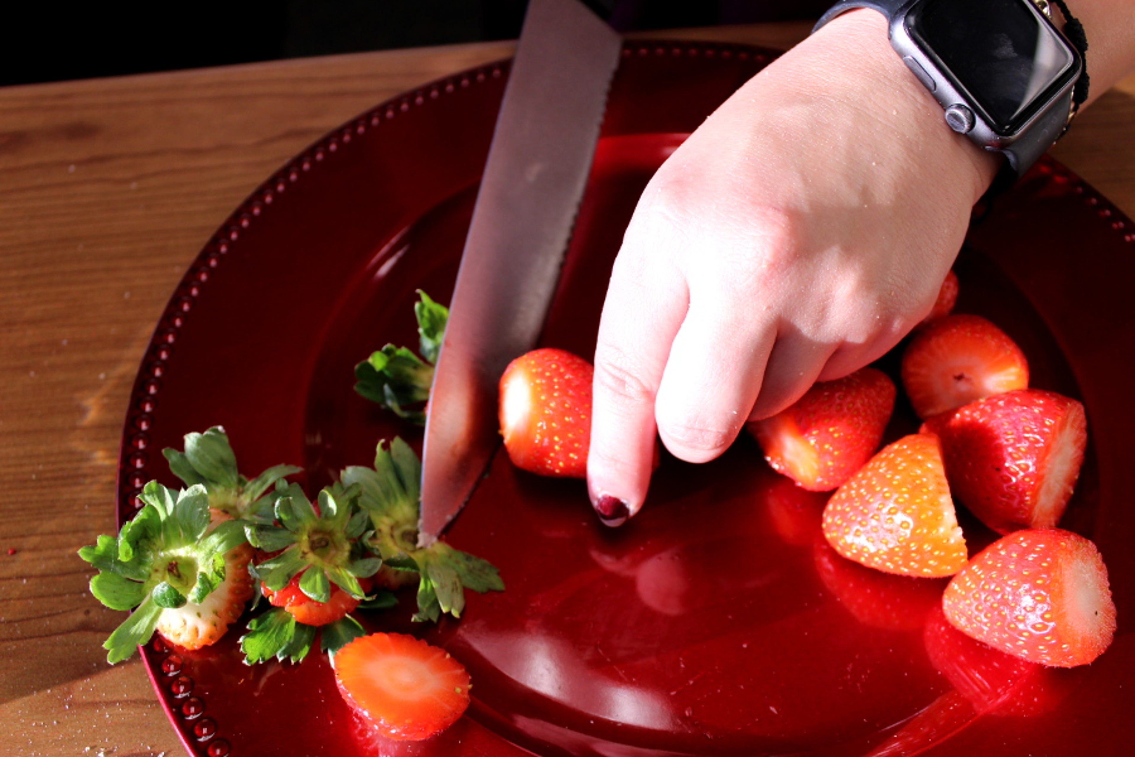 cutting strawberry