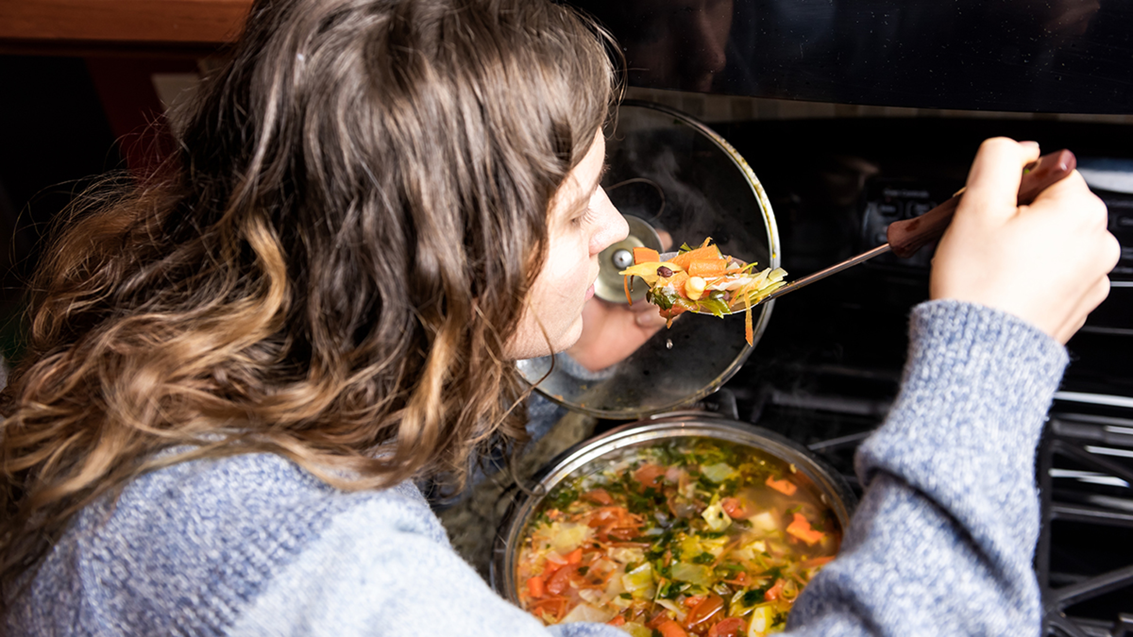 Grief overload with a woman eating soup.