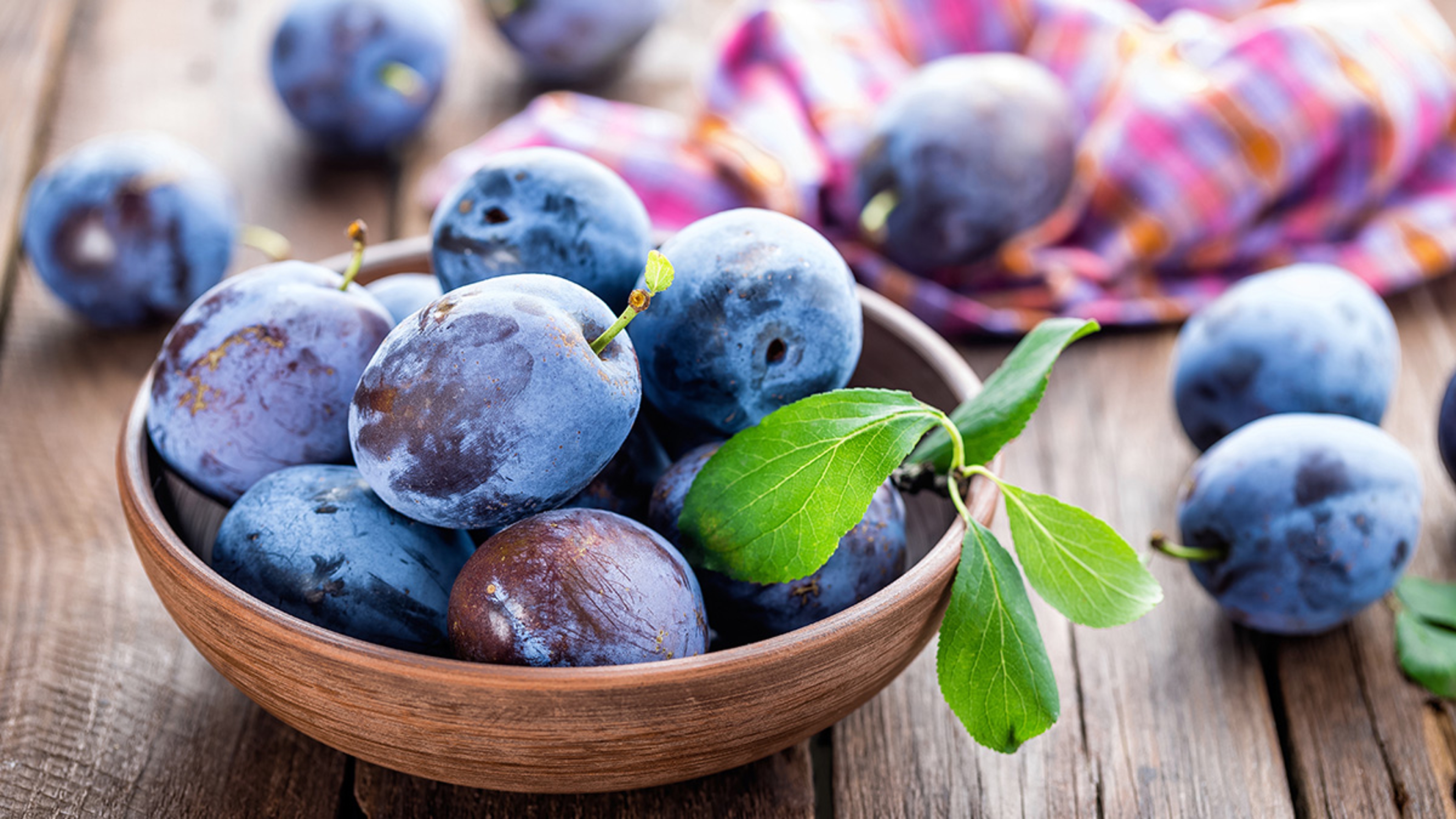 Bowl full of ripe plums.