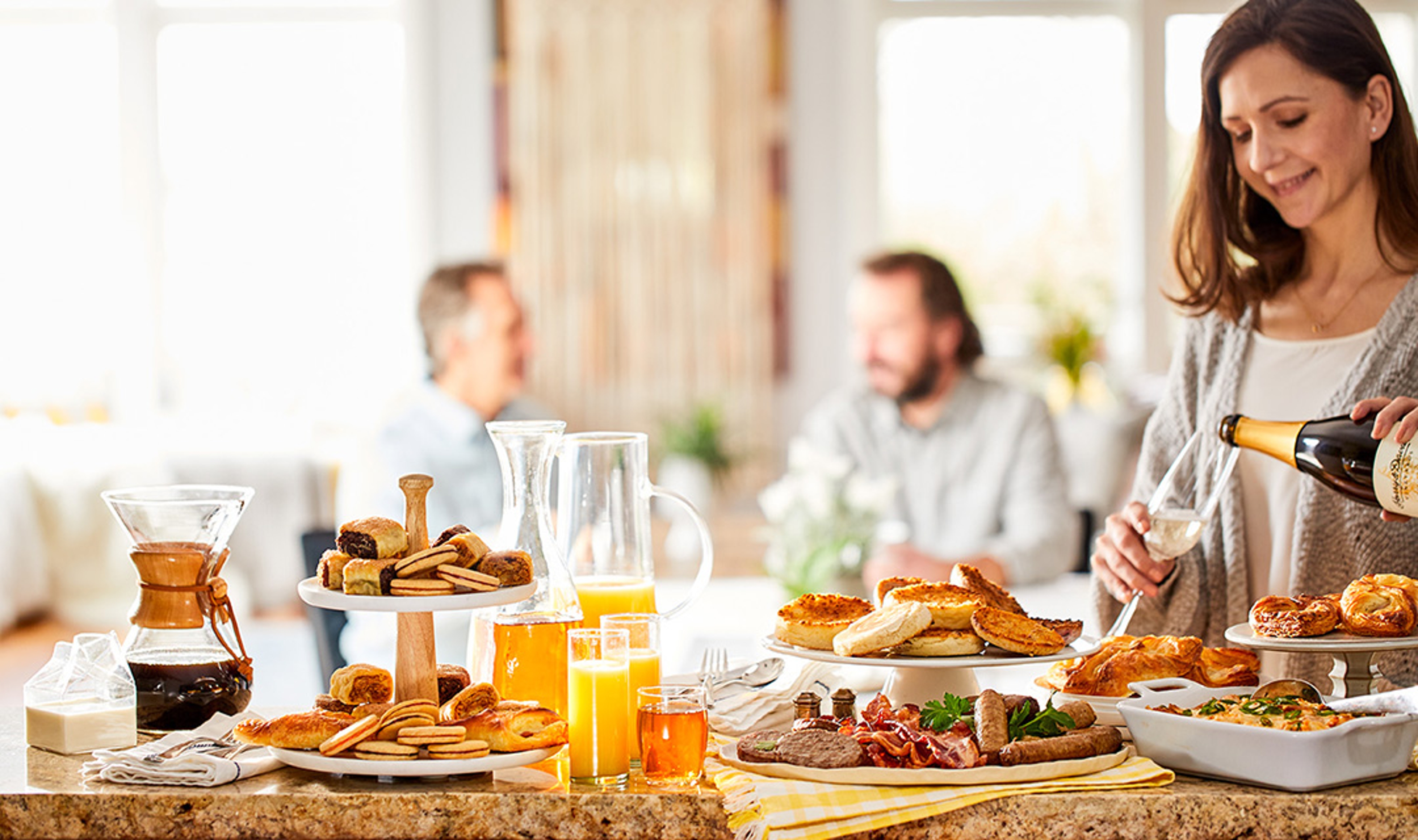 brunch spread with champagne