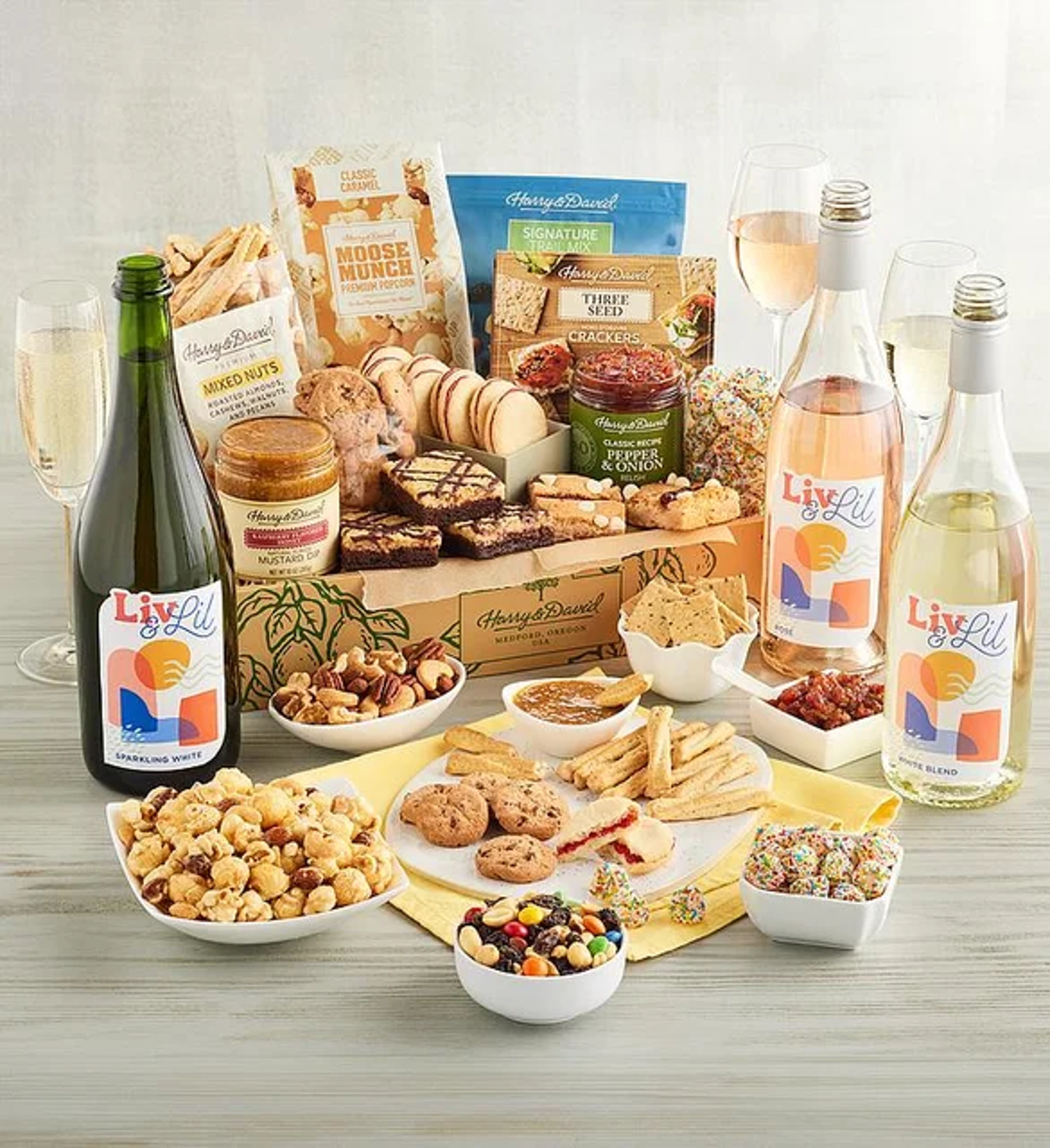 best wine basket ideas grand gift box with sweet and salty treats and wine trio