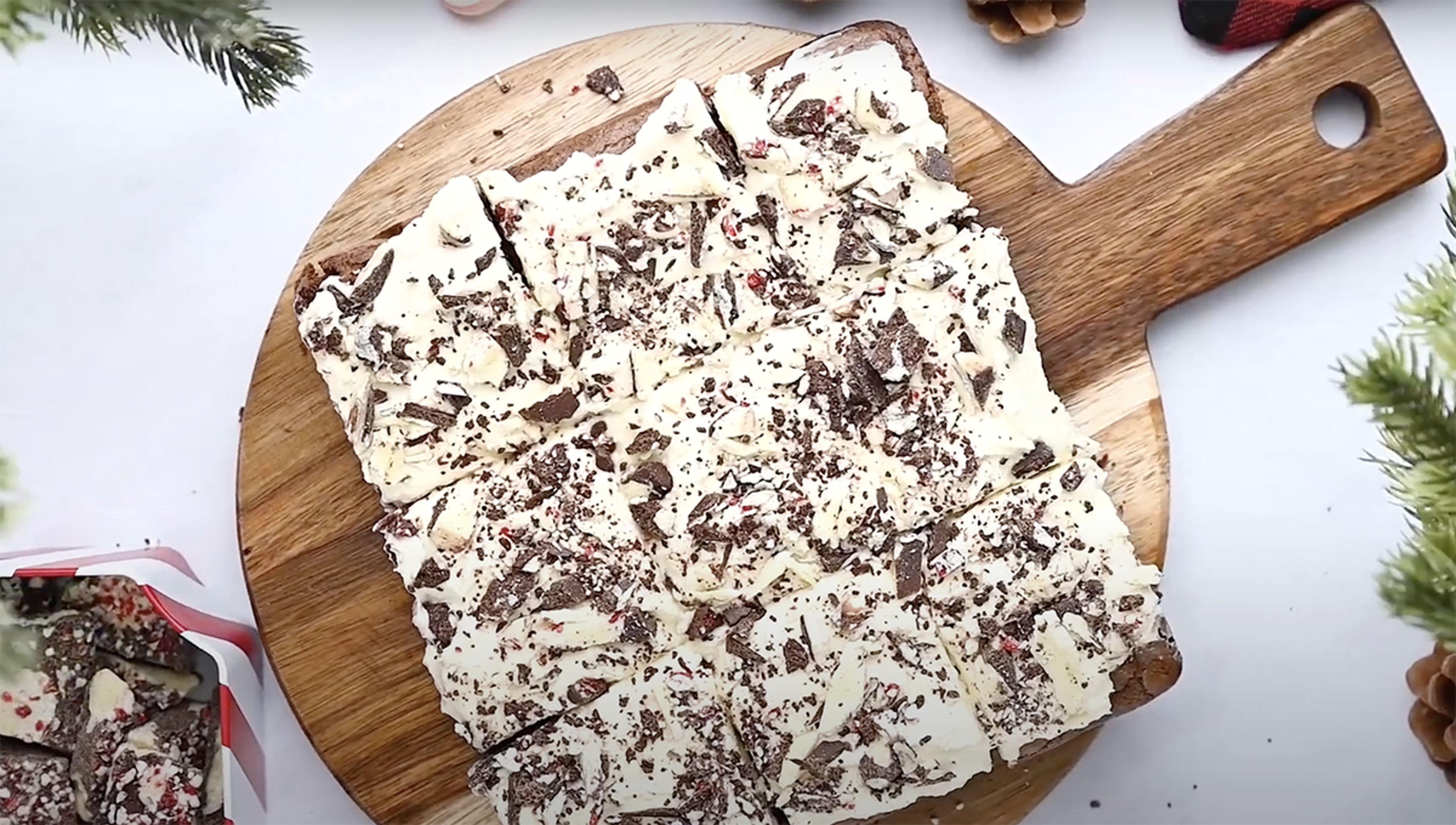 Peppermint bark brownies on a cutting board