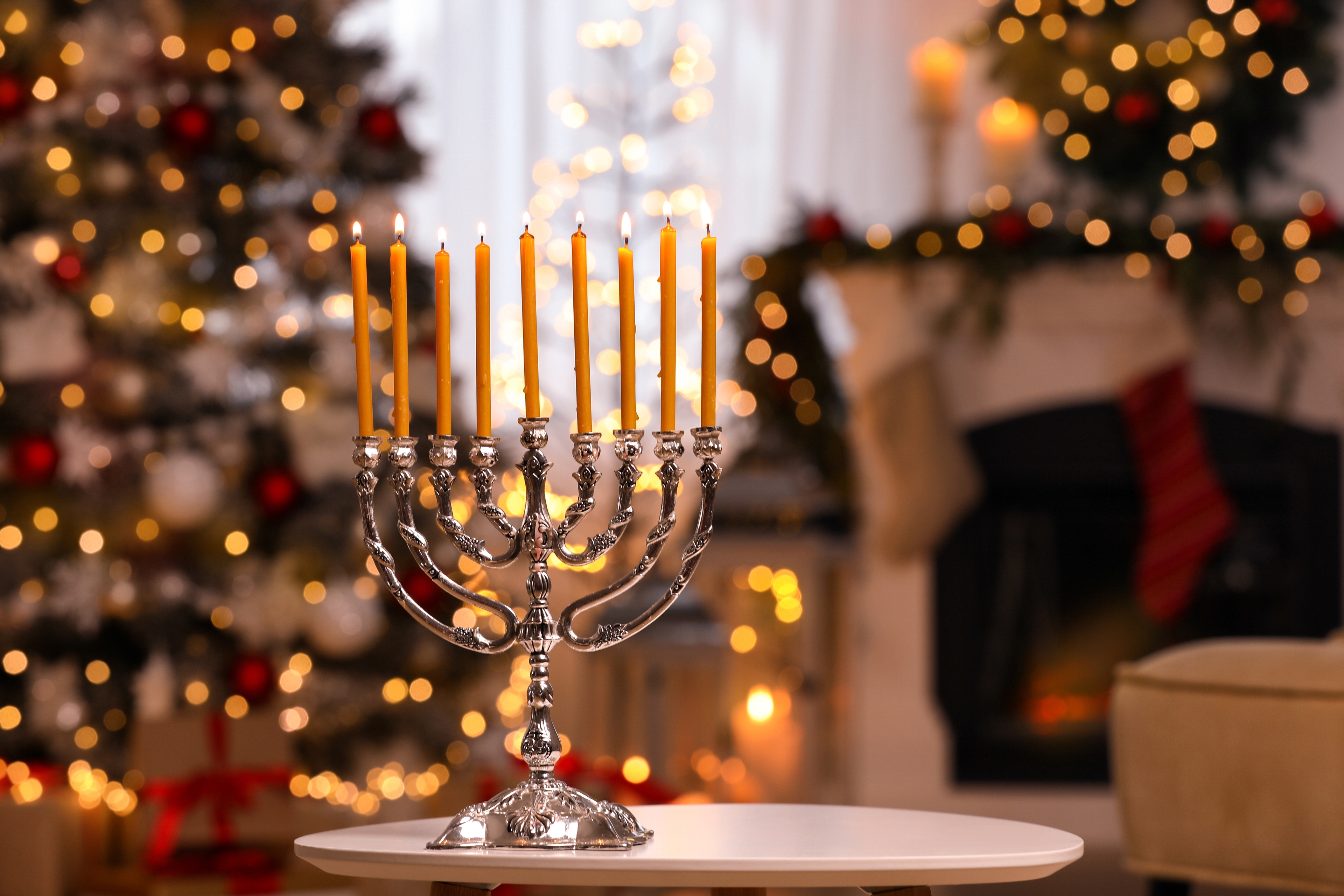 Article Cards Featured Image what is chrismukkah menorah in front of christmas tree