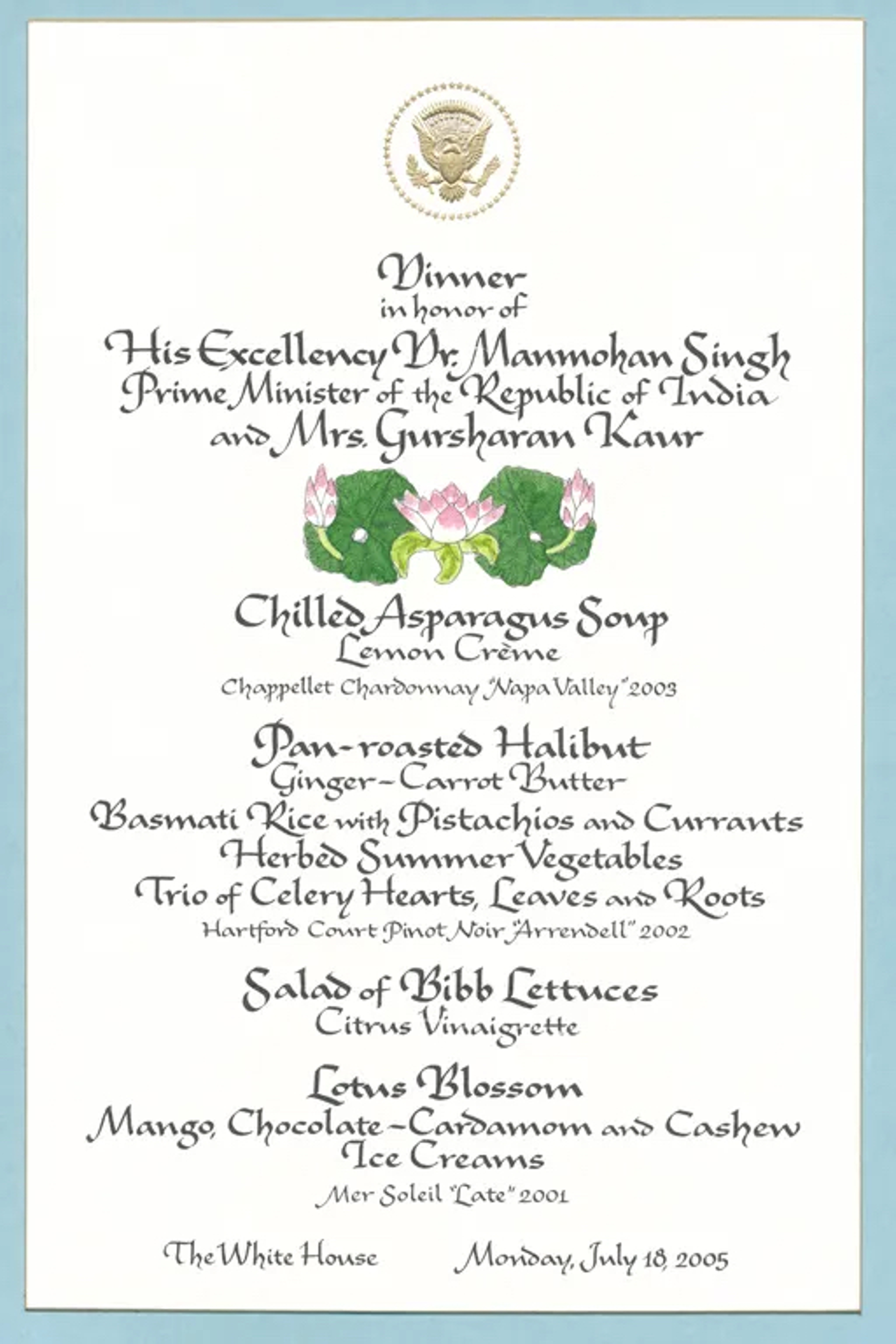 state dinners president george w bush state dinner menu with india's president