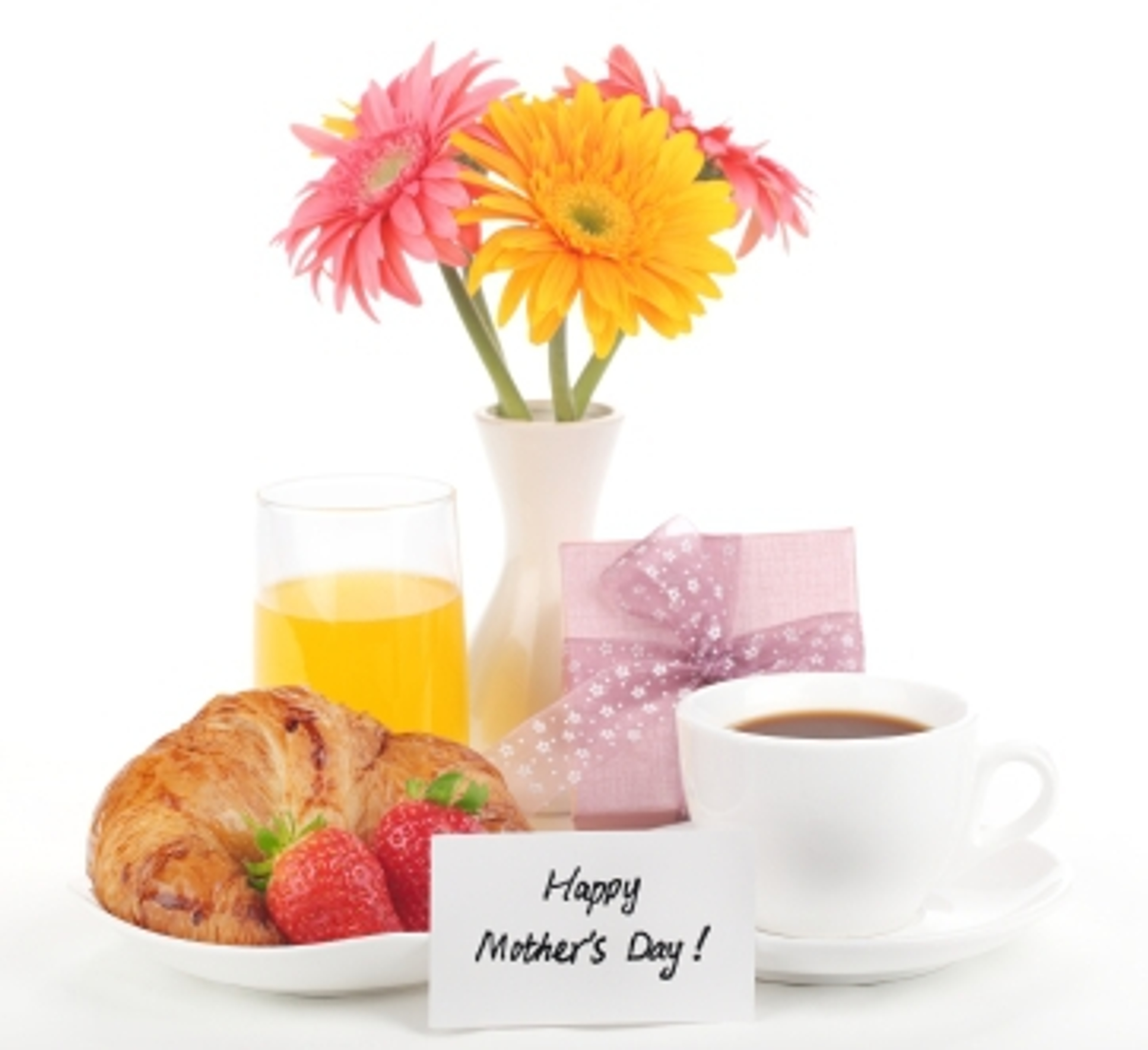 mothers day breakfast in bed with flowers and note
