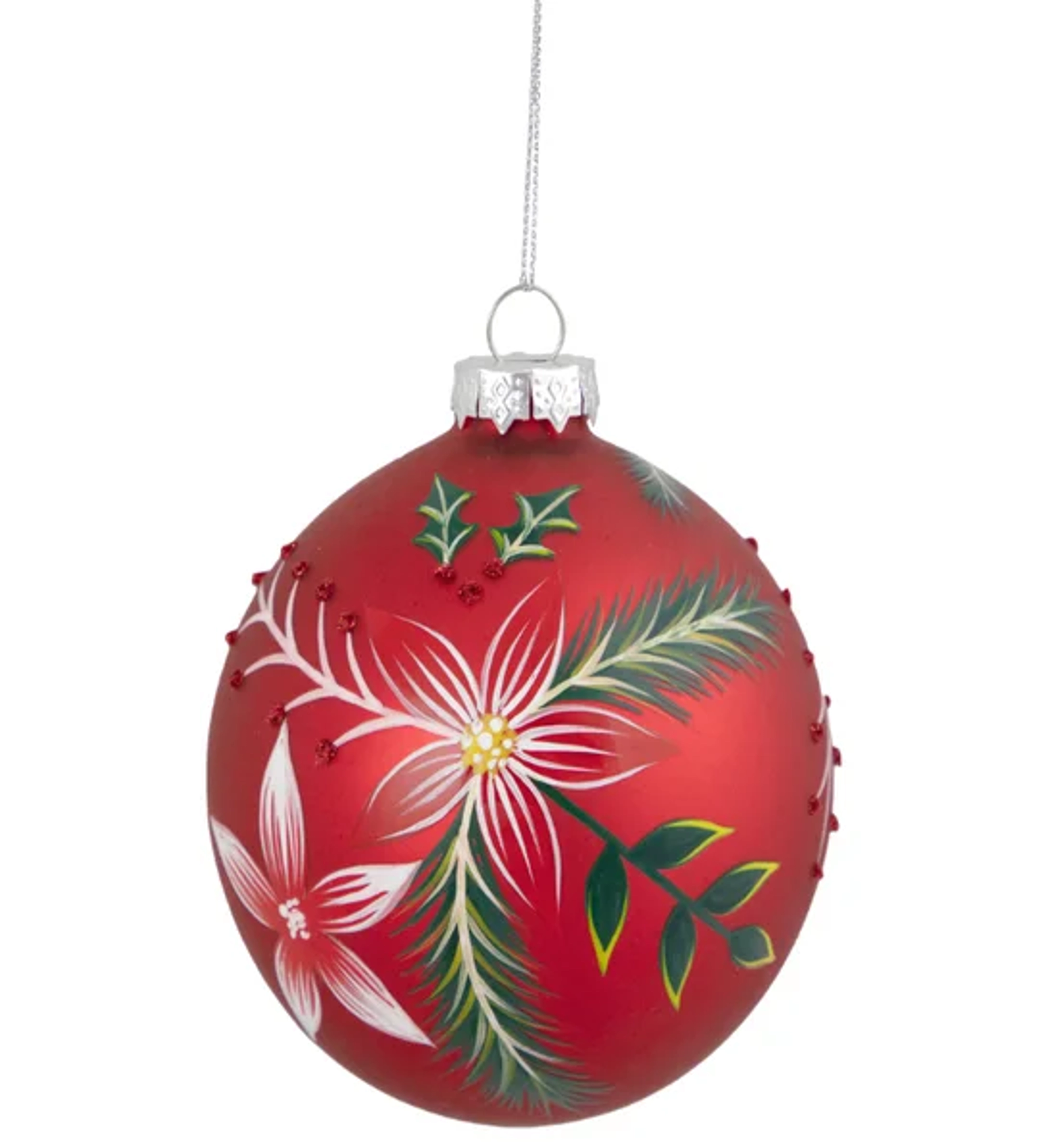 stocking stuffer ideas Poinsettia And Holly Glass Christmas Ball Ornament