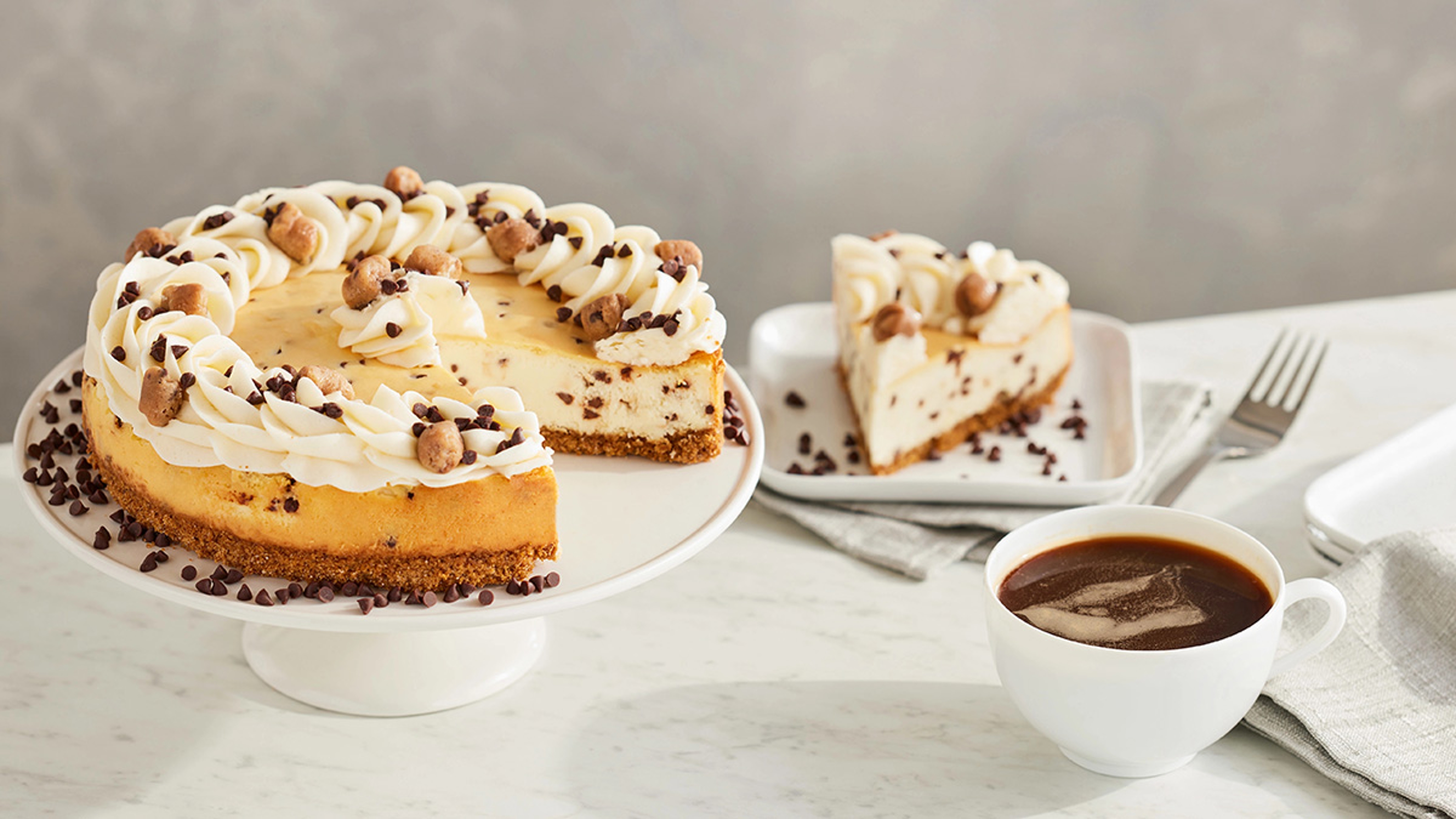 Types of cheesecake with a closeup of Cheryl's cookie dough cheesecake.