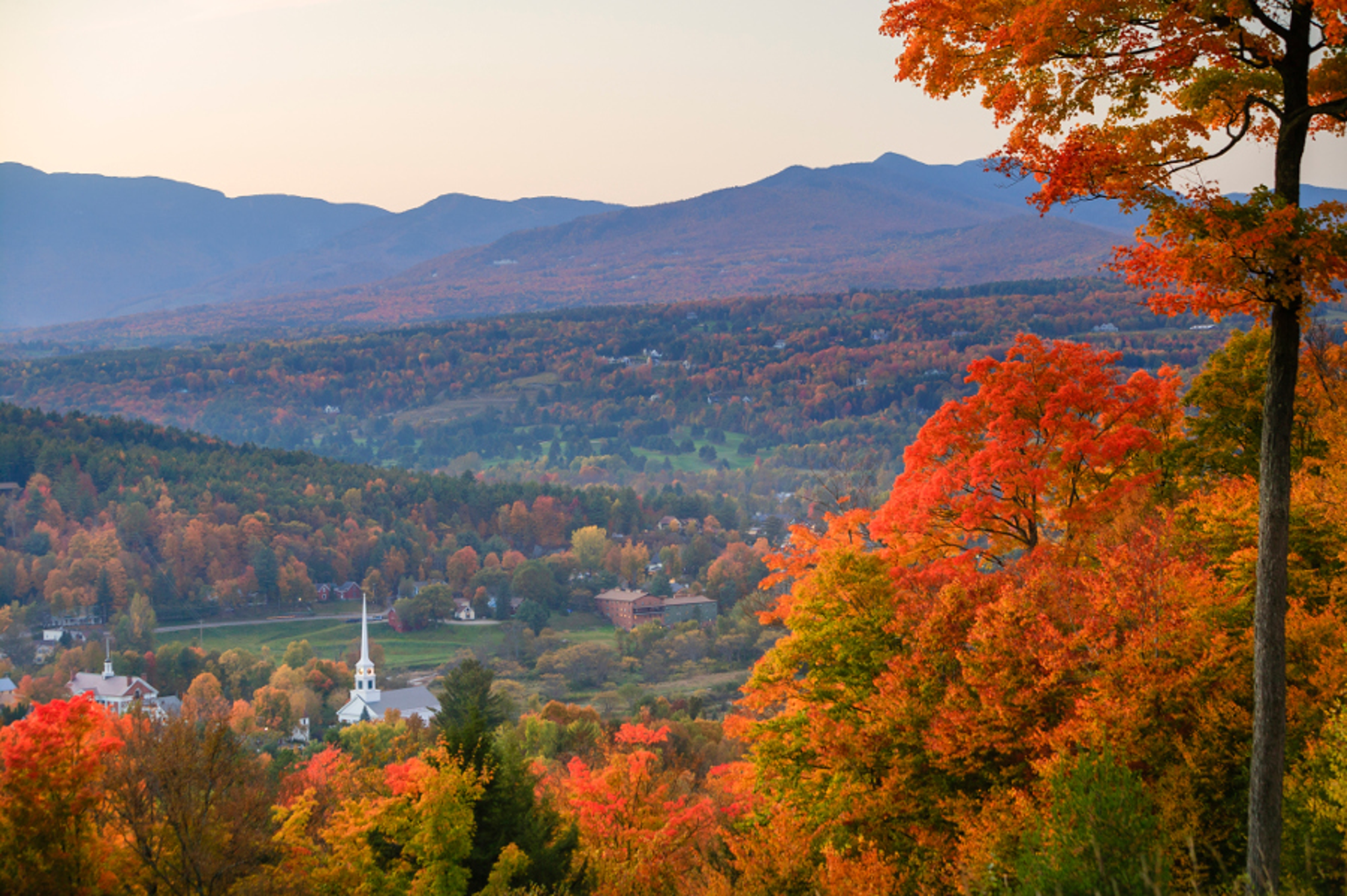 Fall foliage in a valley in the east United States.