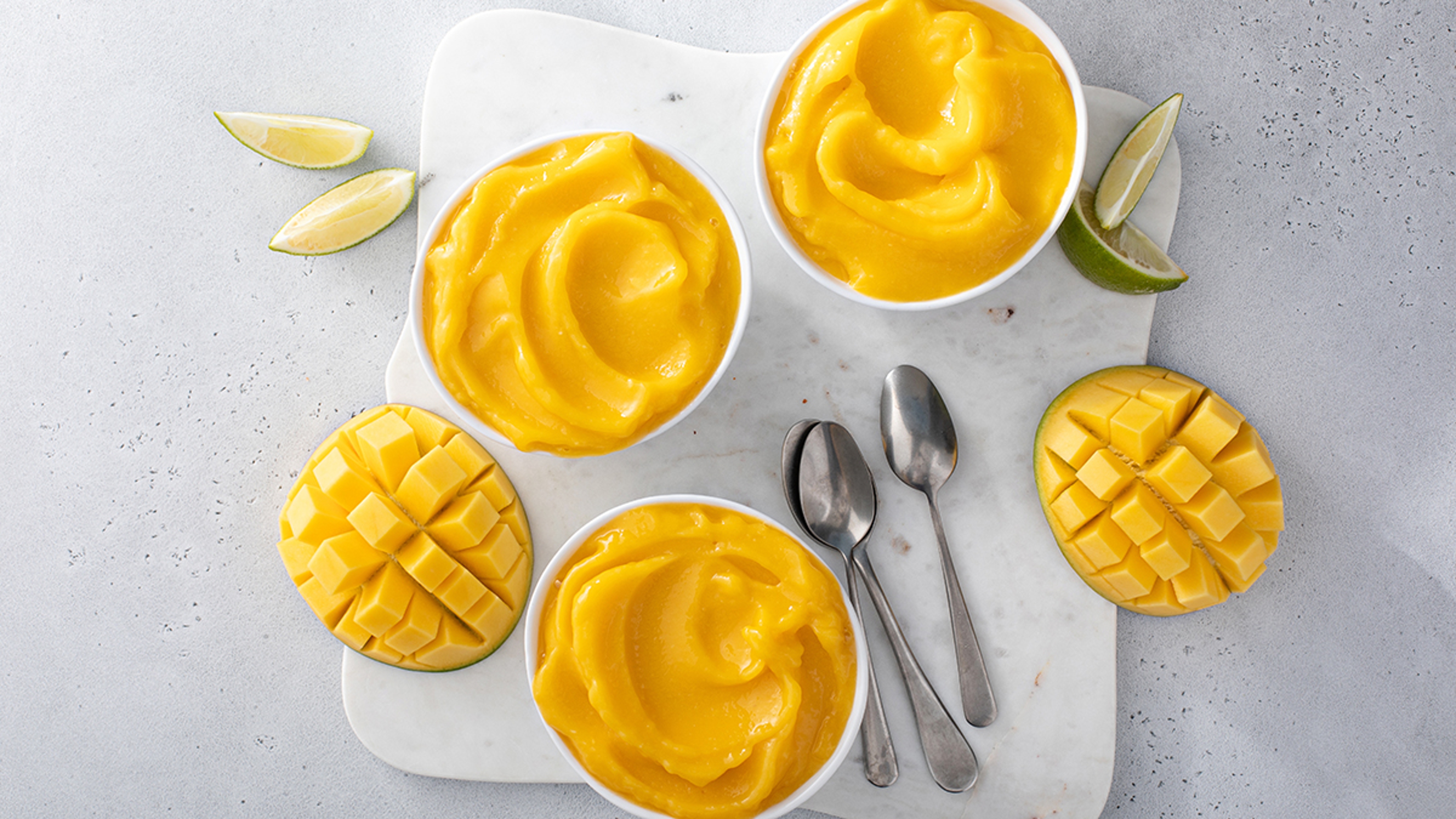 Mango ice cream or nice cream, blended frozen mango dessert