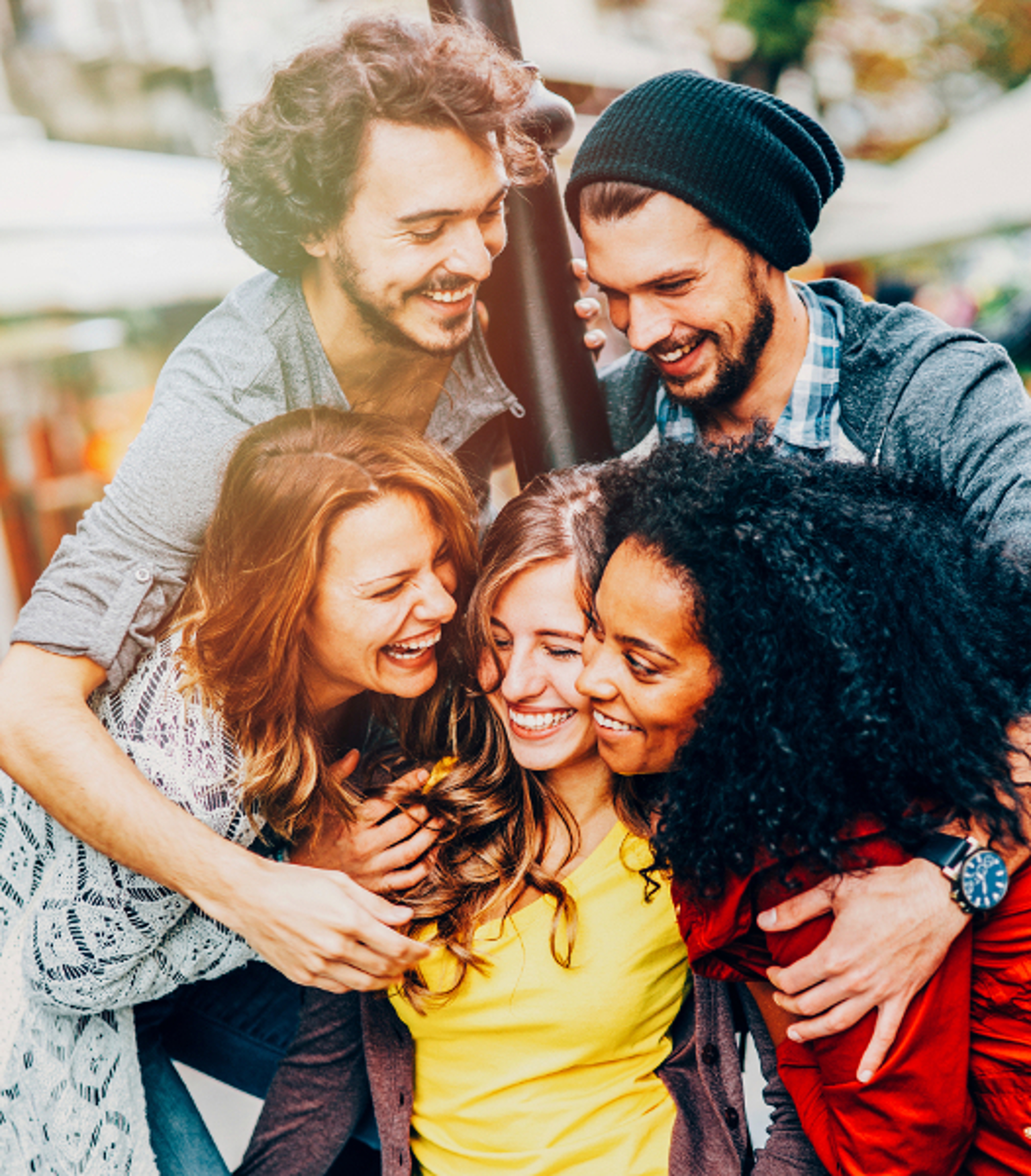 friends laughing and smiling happy