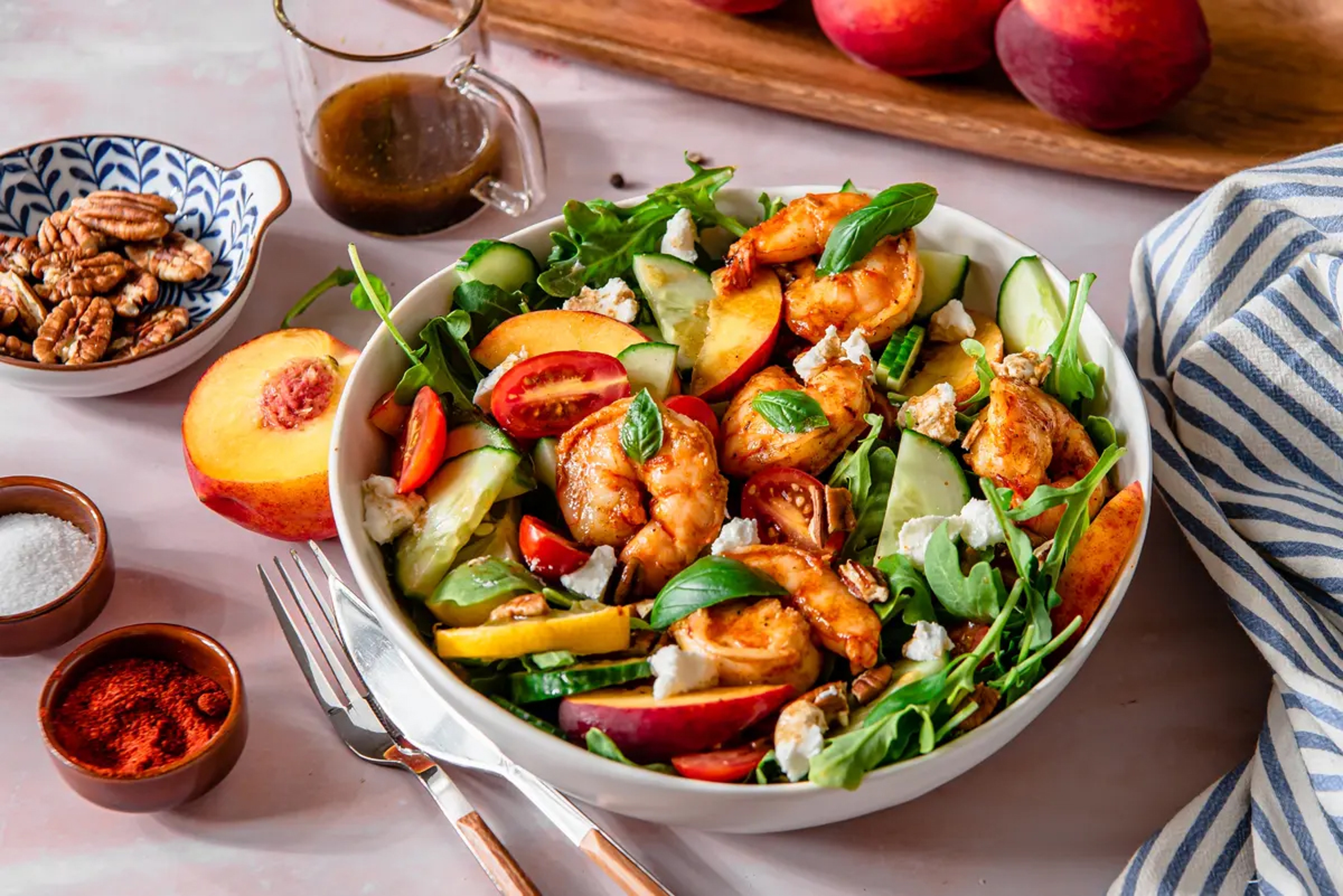 Article Cards Featured Image shrimp salad with hot honey sauce peaches copy