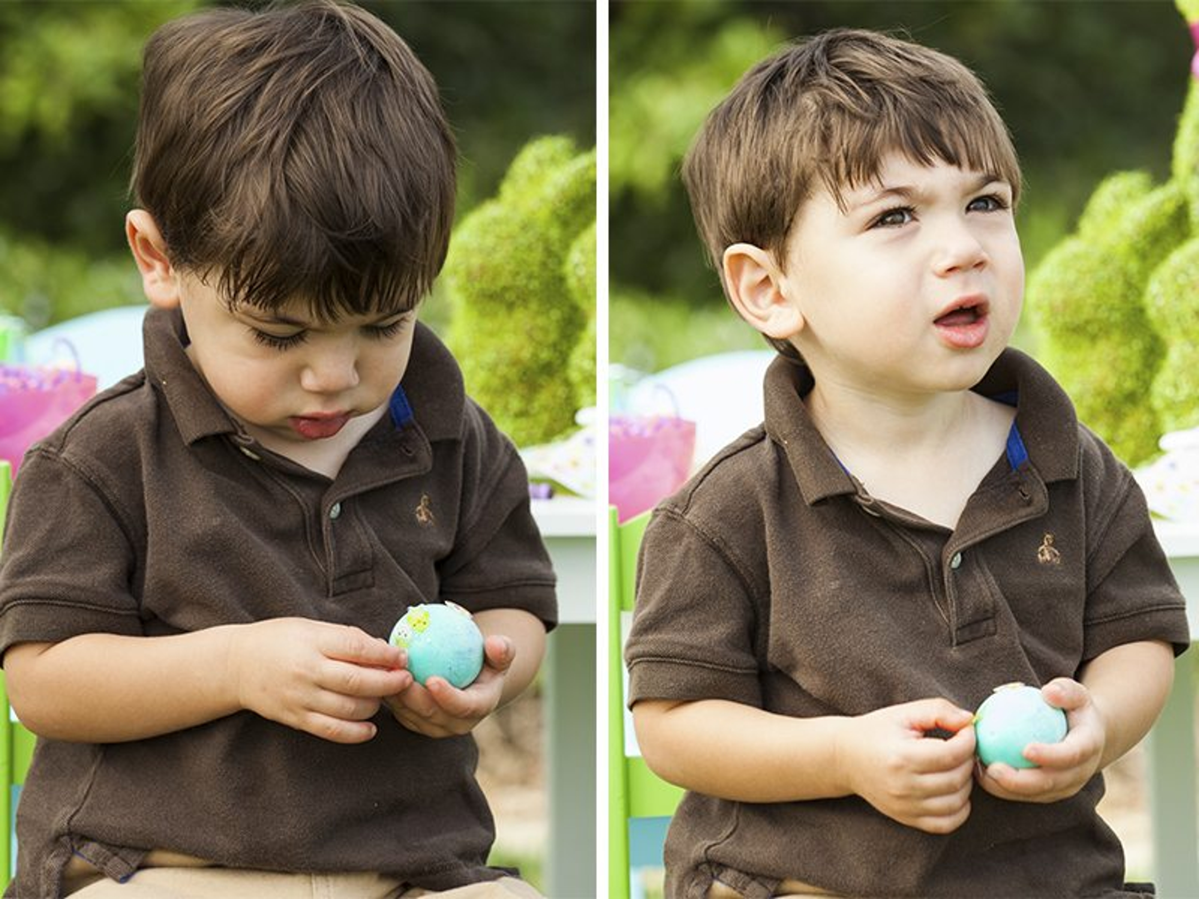 Easter Egg Decorating Party Davis showing off his decorated egg