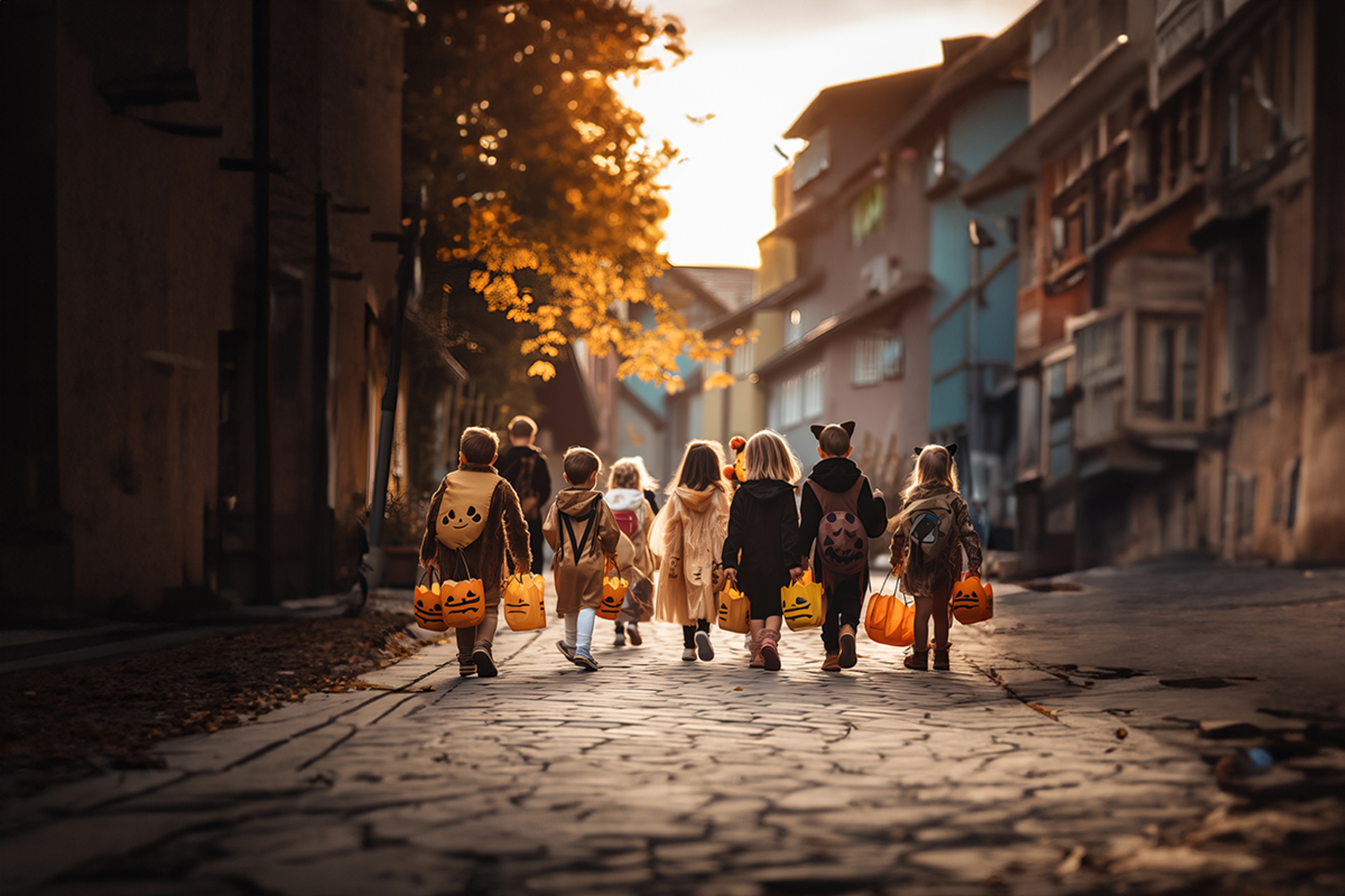 Article Cards Featured Image A back view of group of children wearing different halloween cos