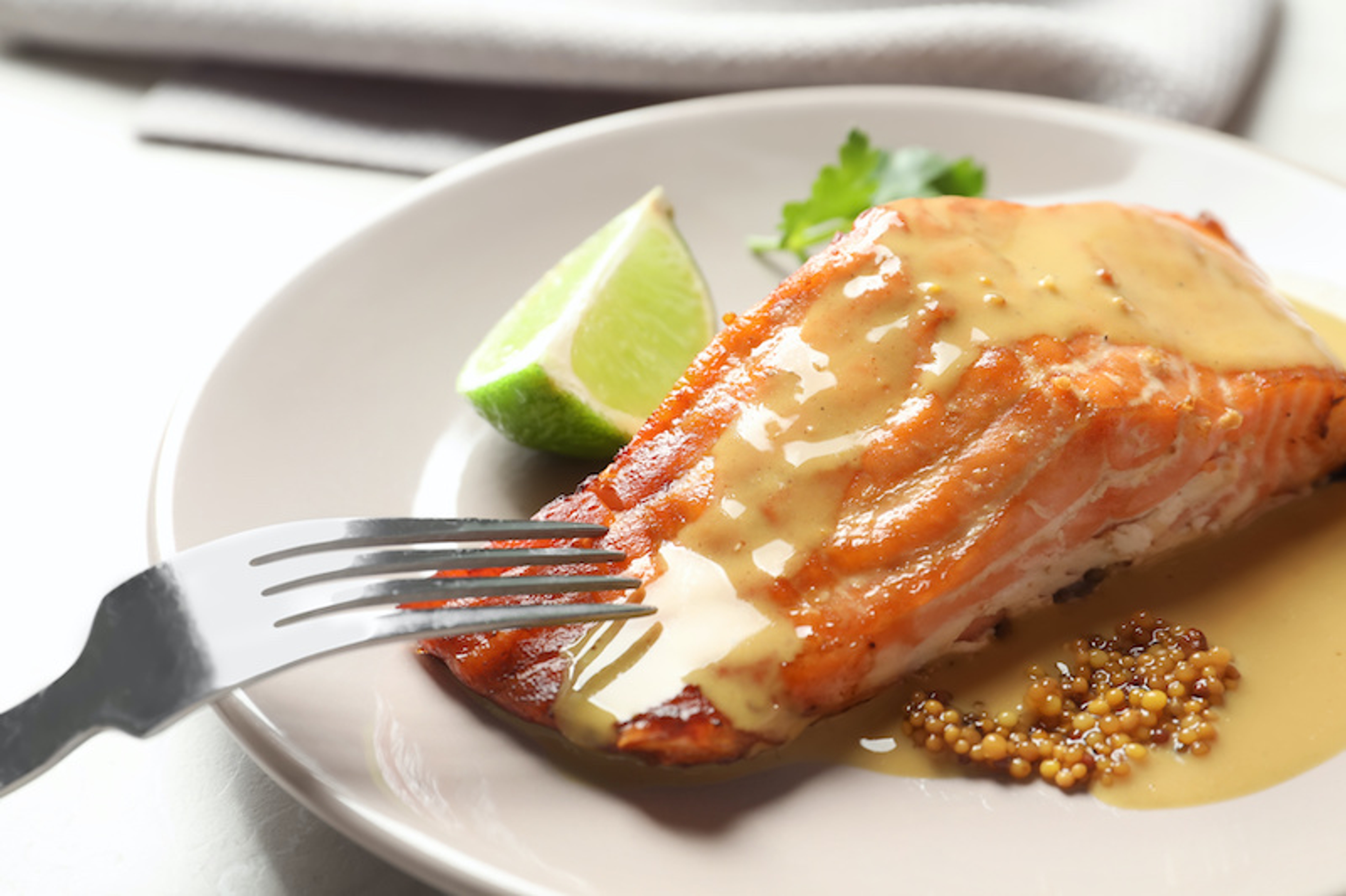 Tasty cooked salmon with mustard