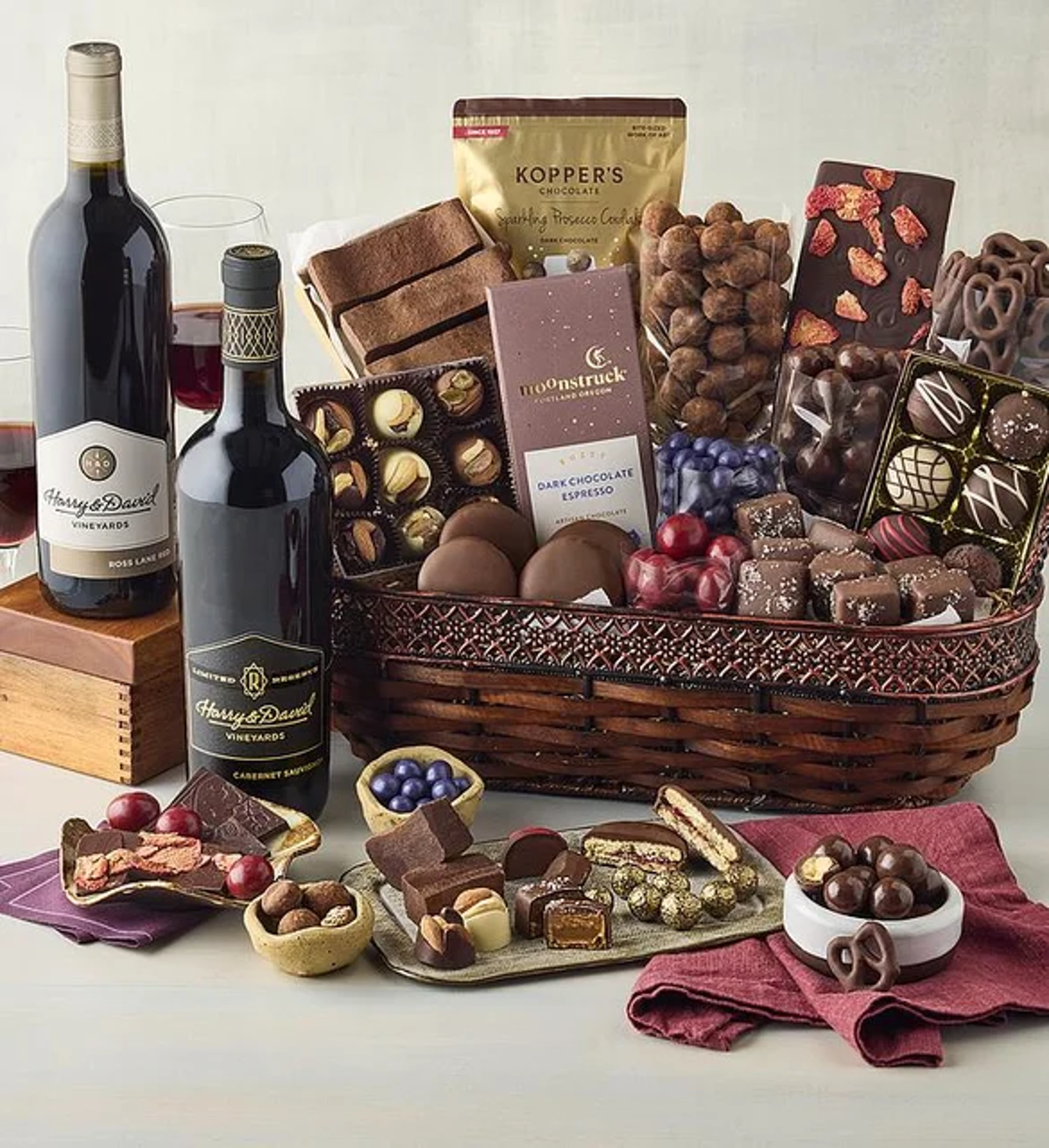 gifts for foodies chocolate obsession gift basket with wine