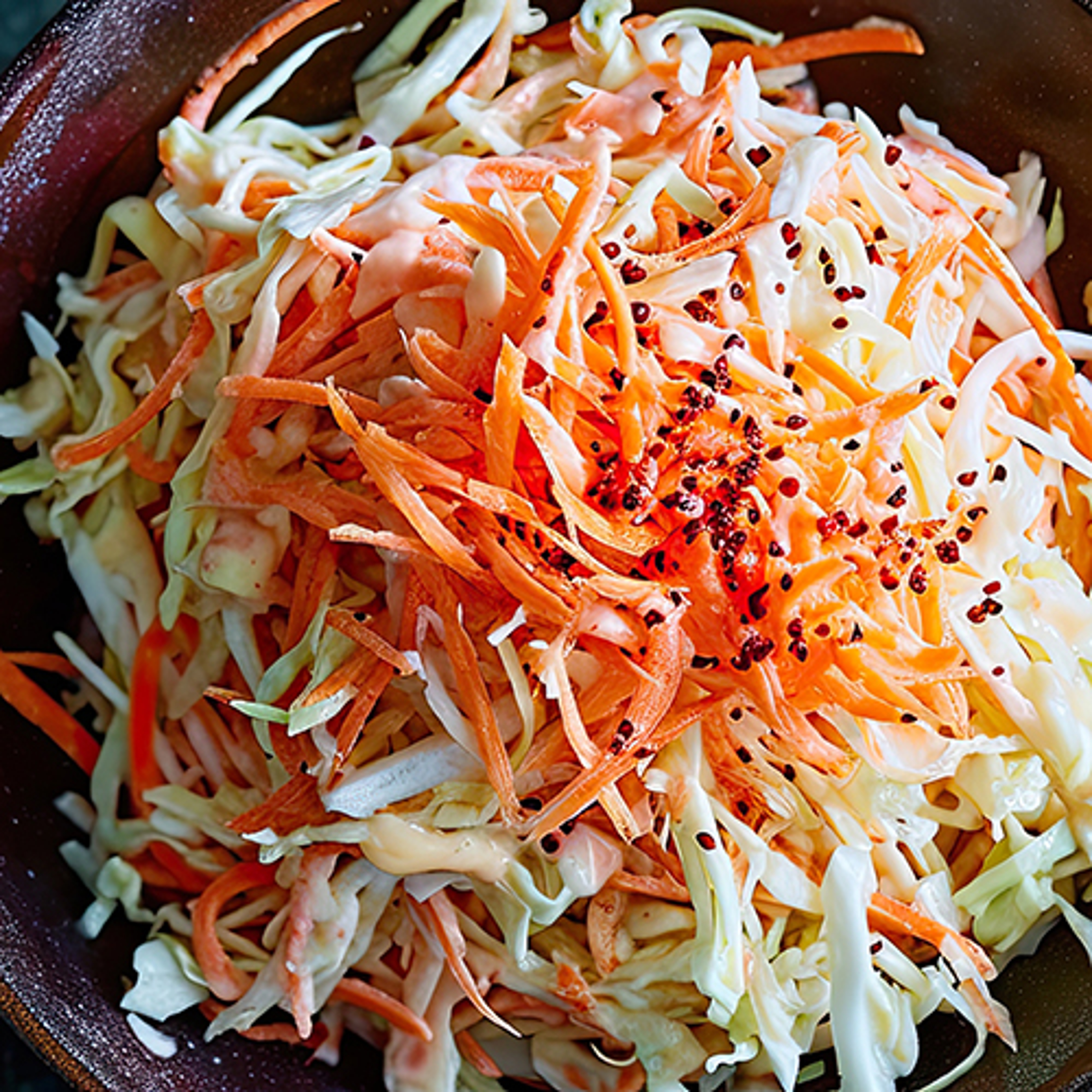 Shredded carrot coleslaw.