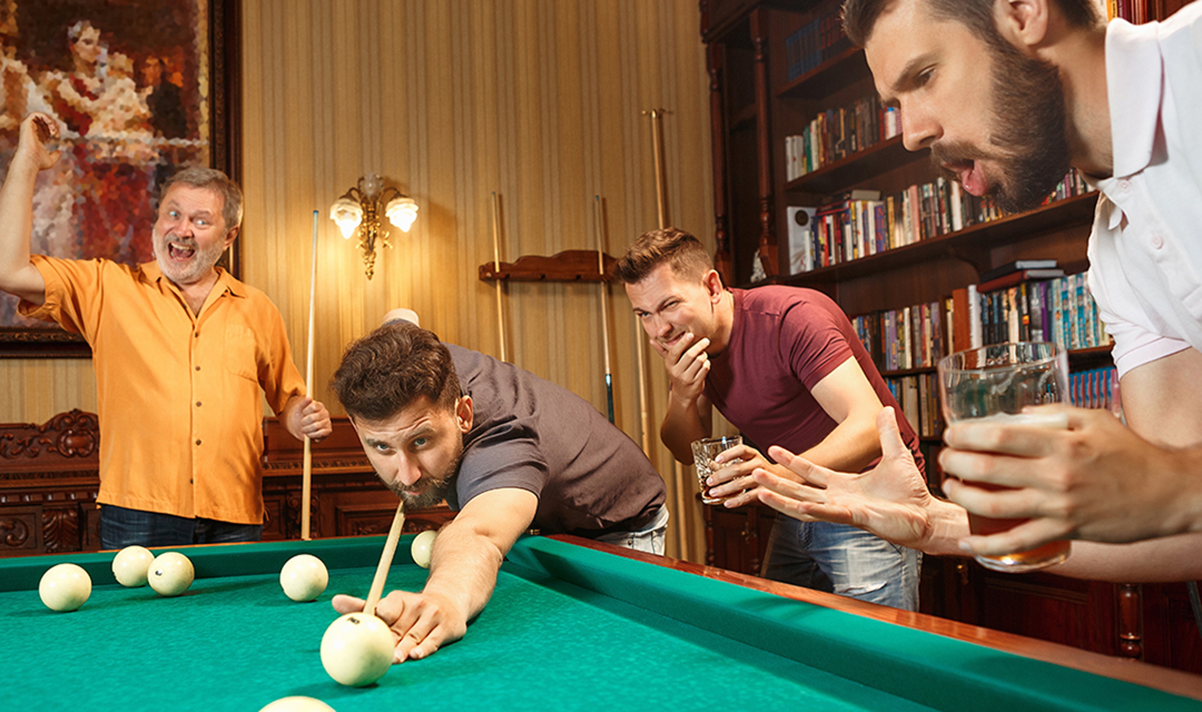 bachelor party image men playing pool