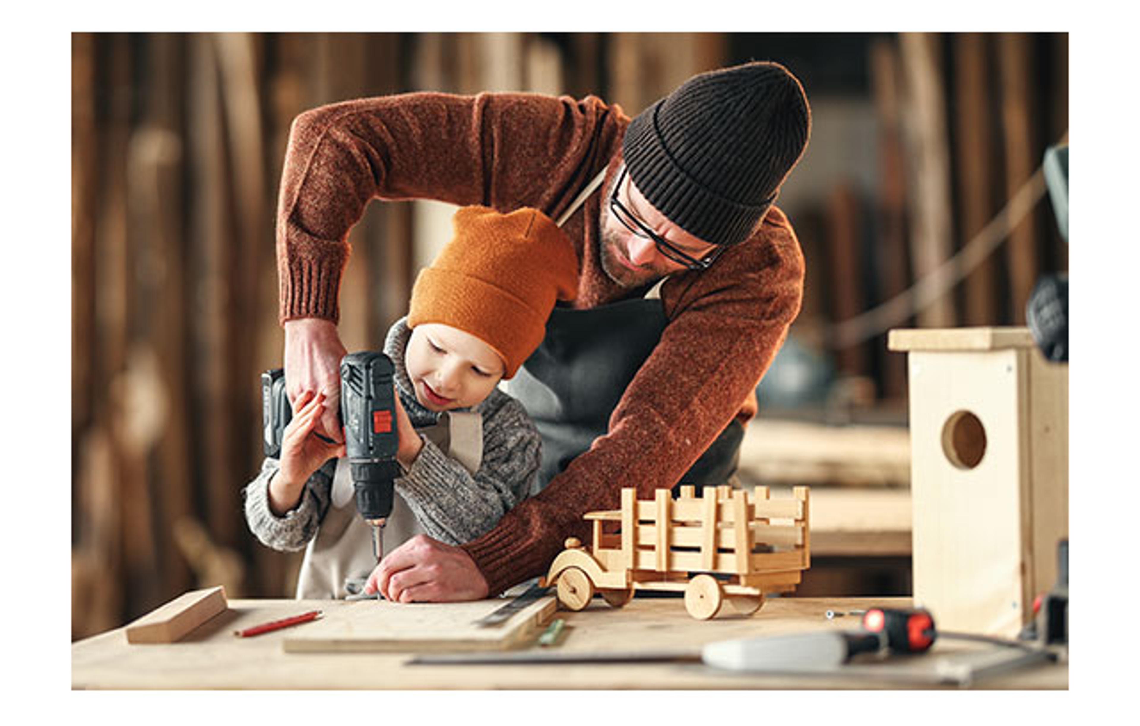 Father and Son Working on Project