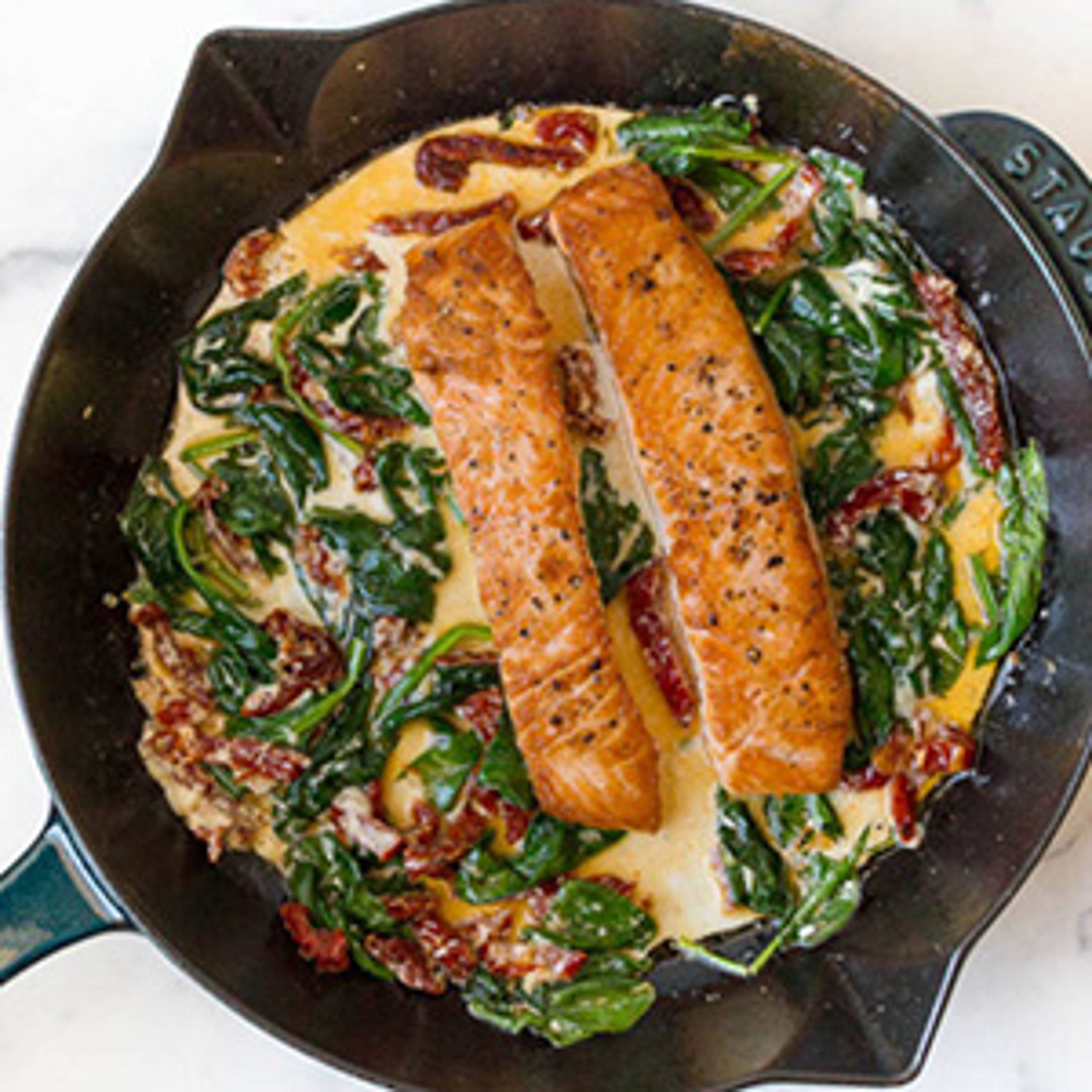 Cast Iron Salmon With Spinach