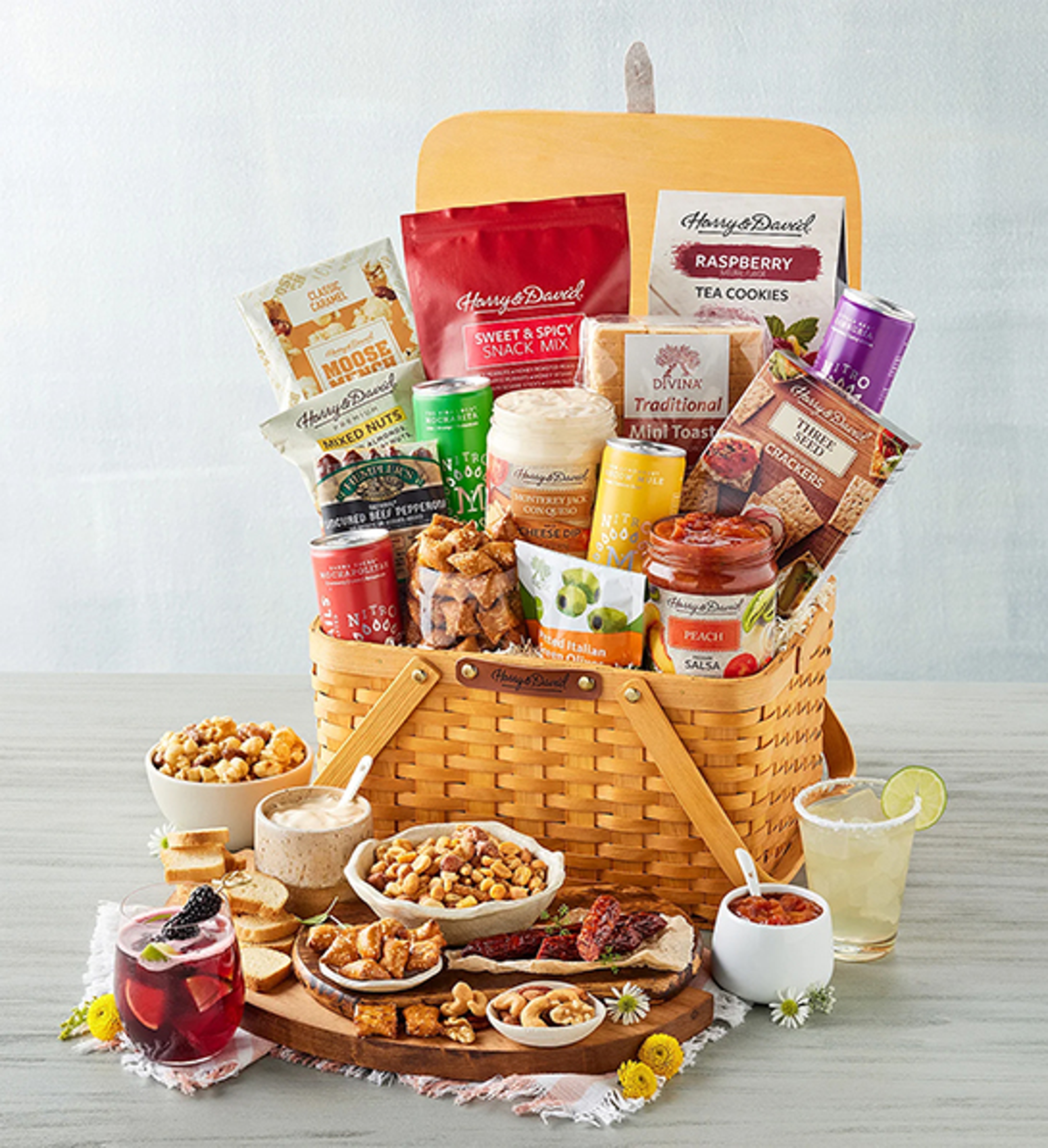 Summer gifts with a picnic basket full of savory treats.