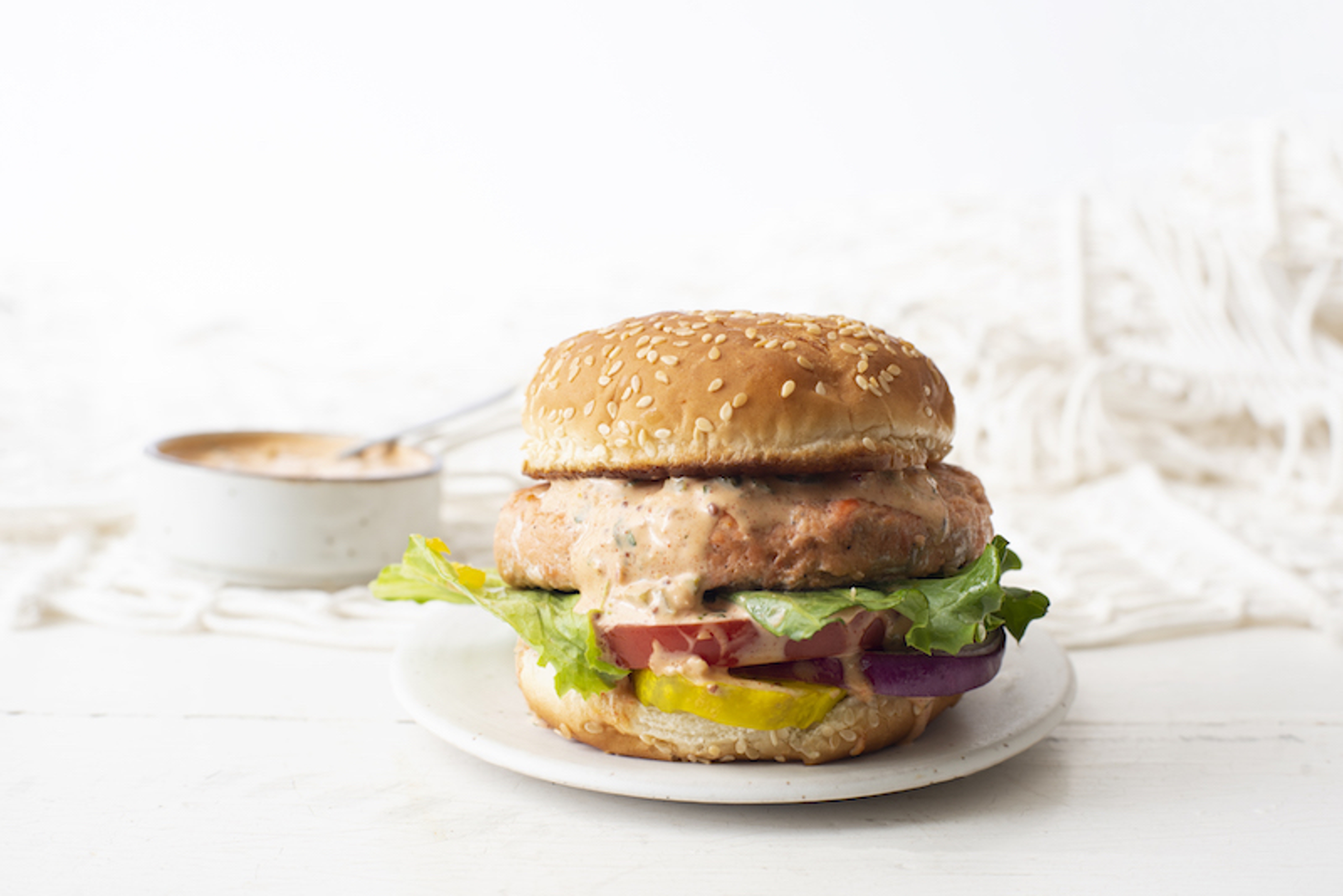 The salmon burger offers the delights of wild salmon in a traditional form that's easy to transport.